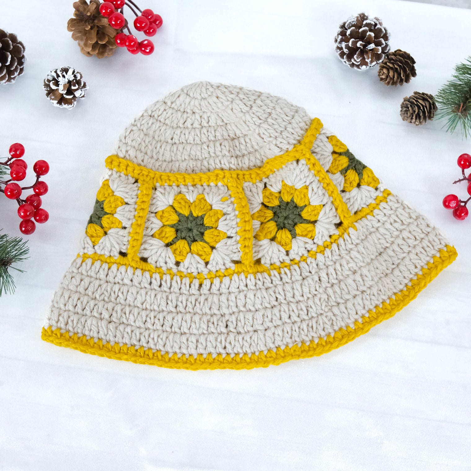 Crochet Flower Bucket Boho Hippie Hat