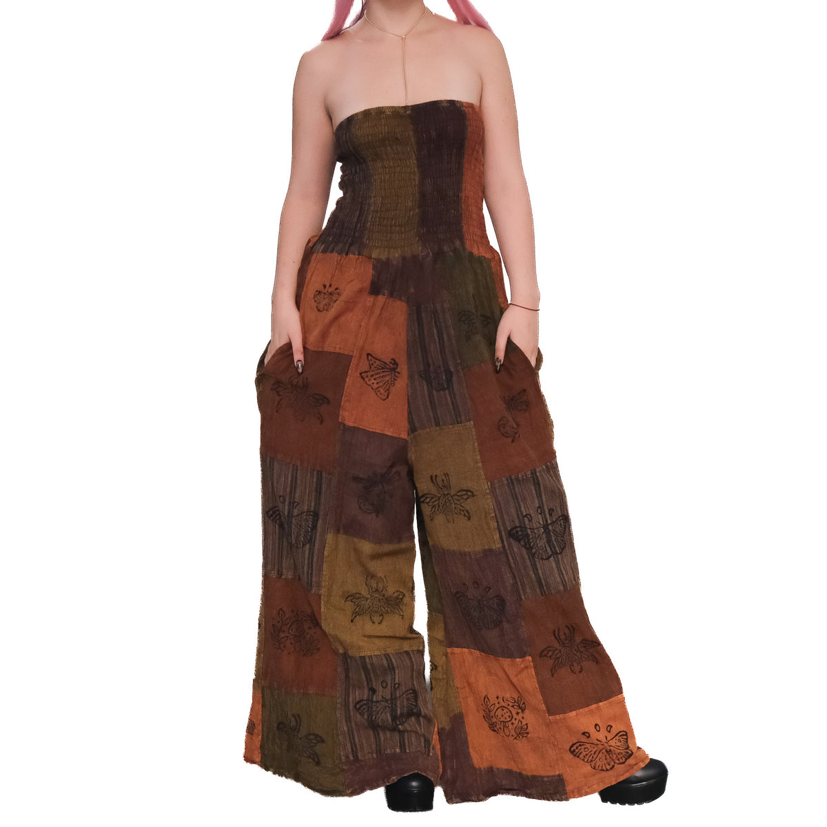 Patchwork Boho Wide Leg Harem Jumpsuit
