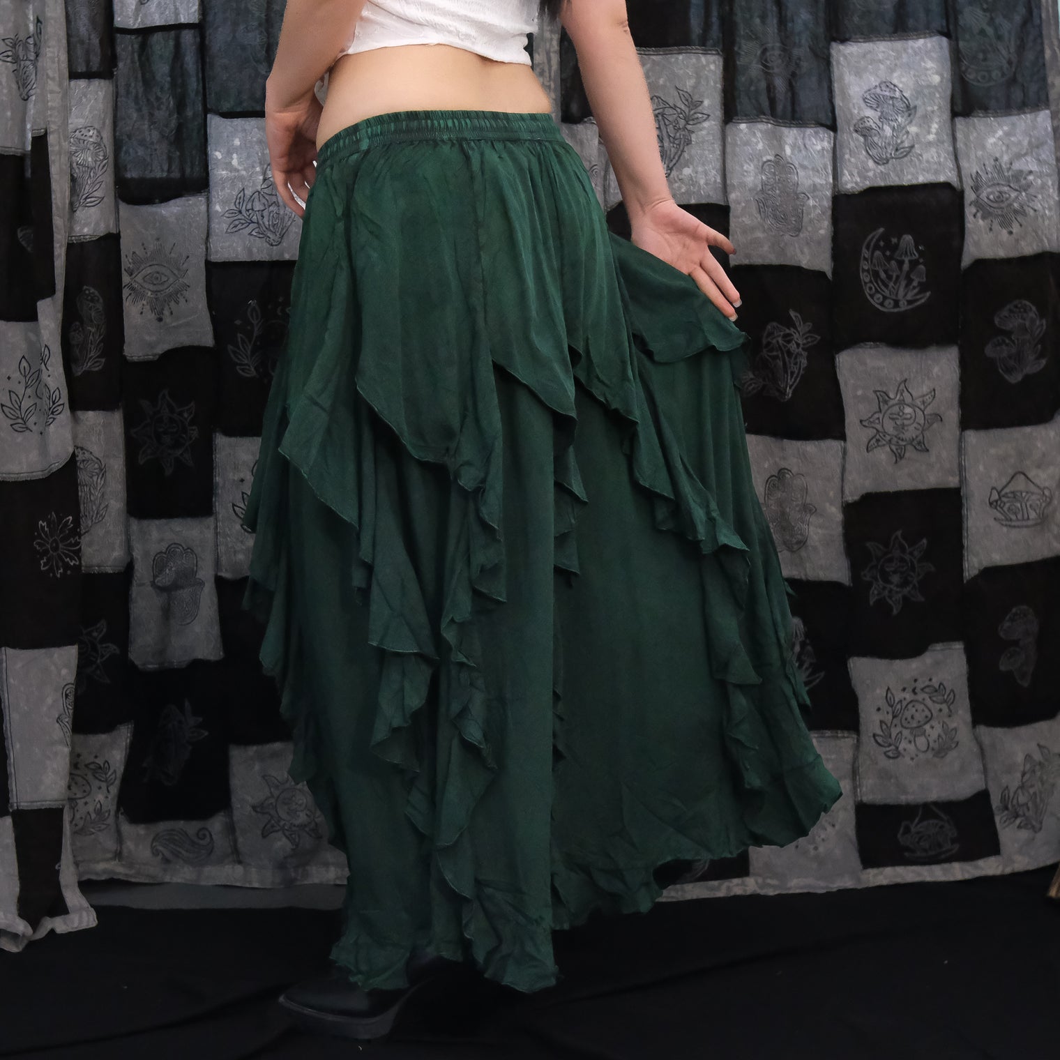 Flared Grunge Flowy Maxi Skirt