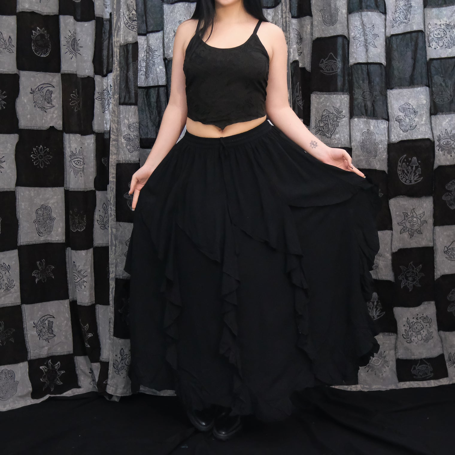 Flared Grunge Flowy Maxi Skirt