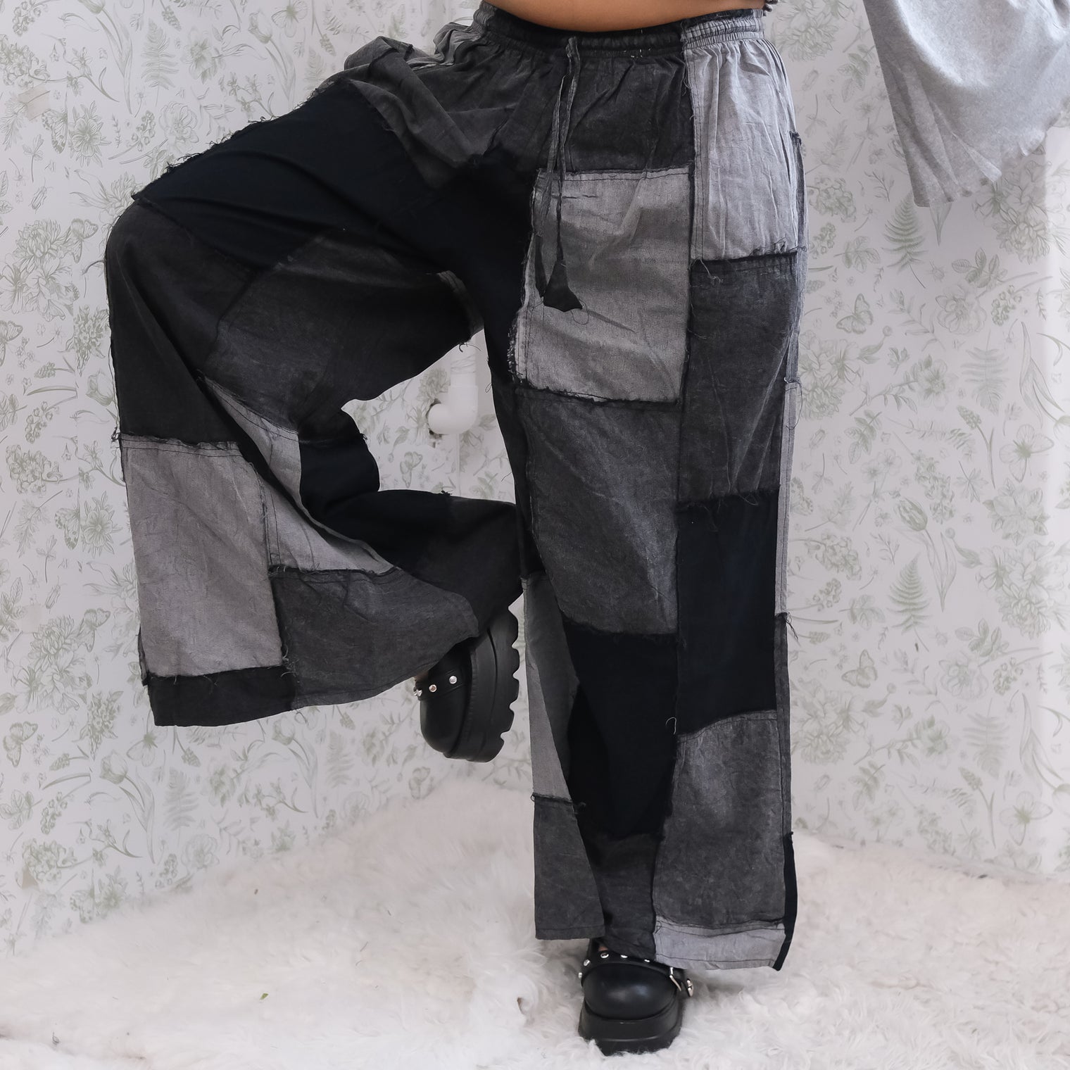 Denim Look Patchwork Wide Leg Palazzo Pants