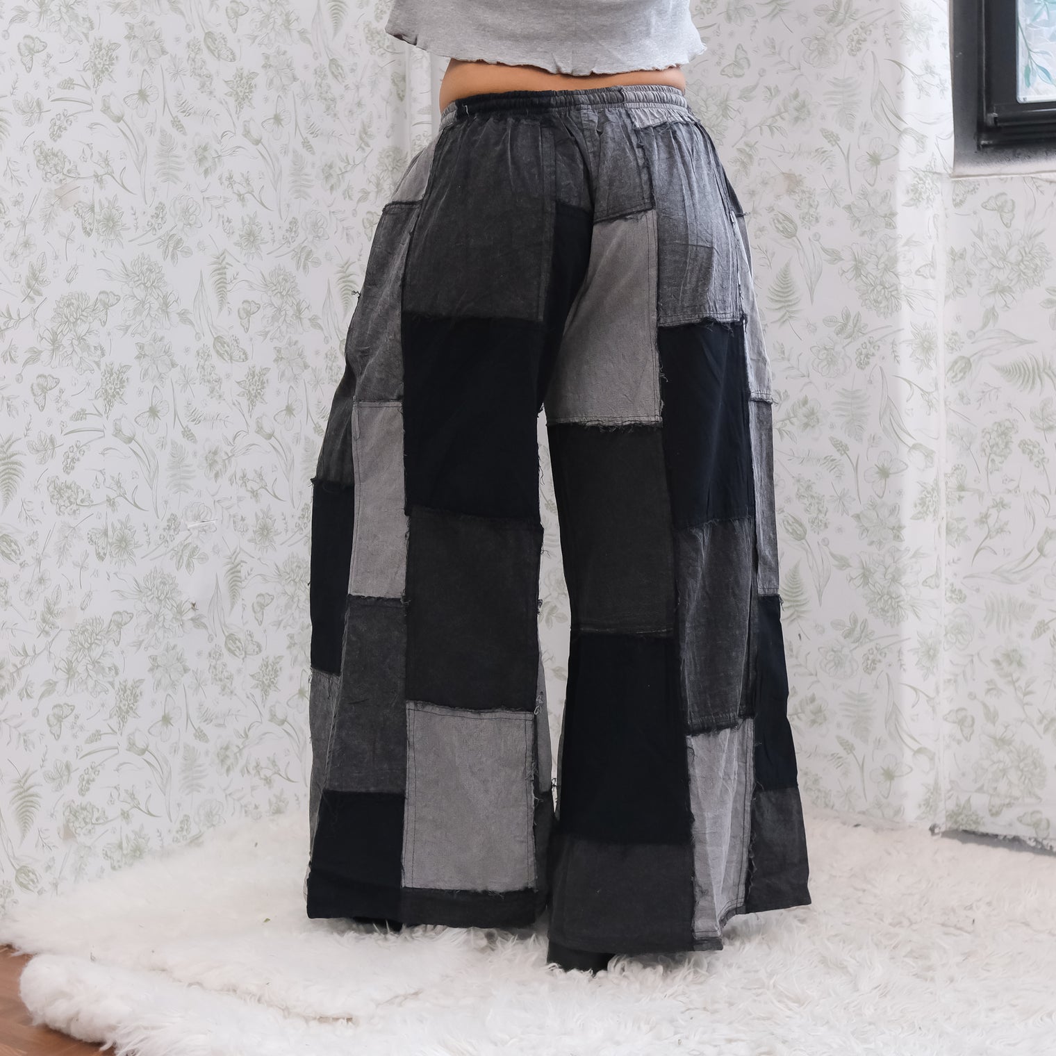 Denim Look Patchwork Wide Leg Palazzo Pants