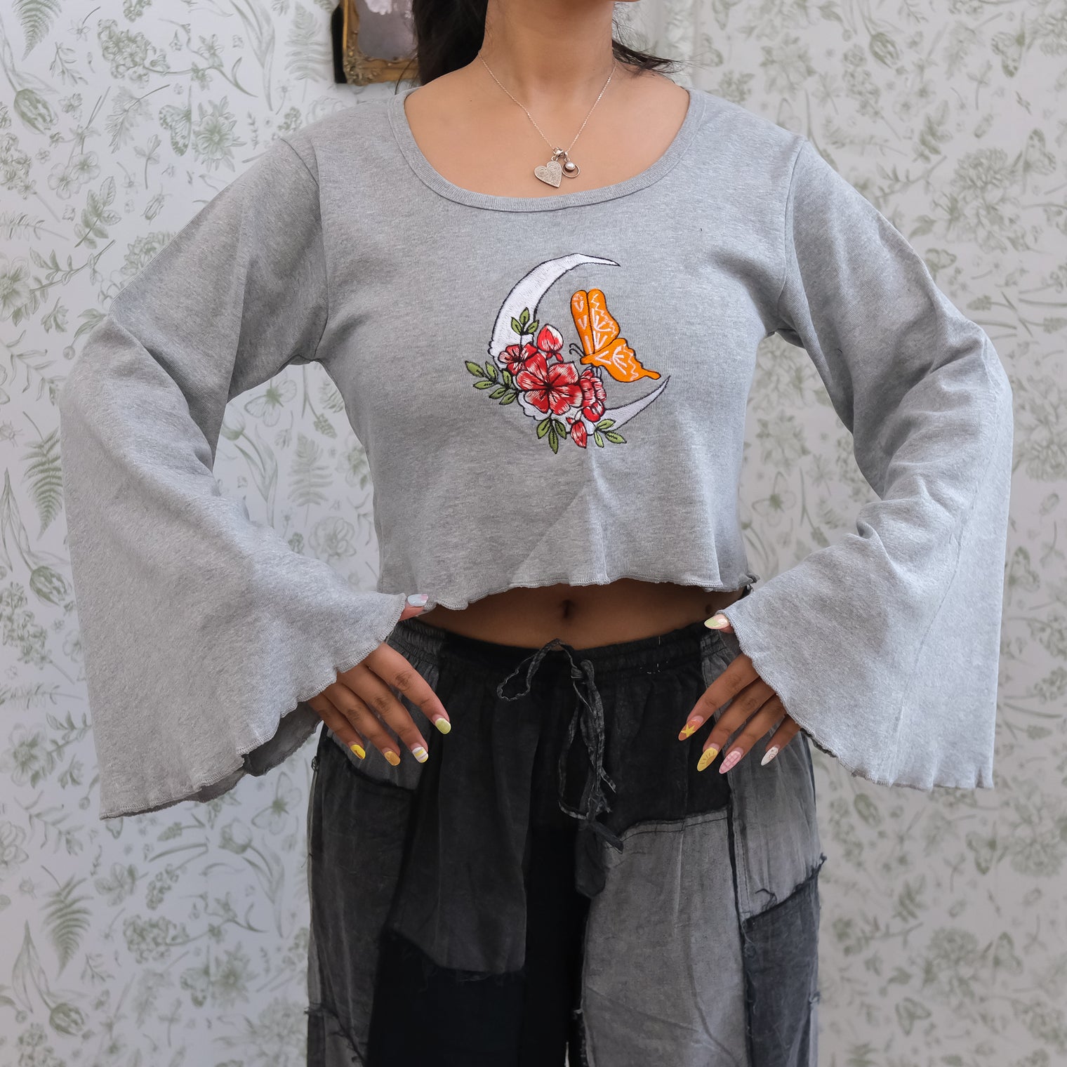 Whimsigoth Celestial Butterfly Hand Embroidered Sweater