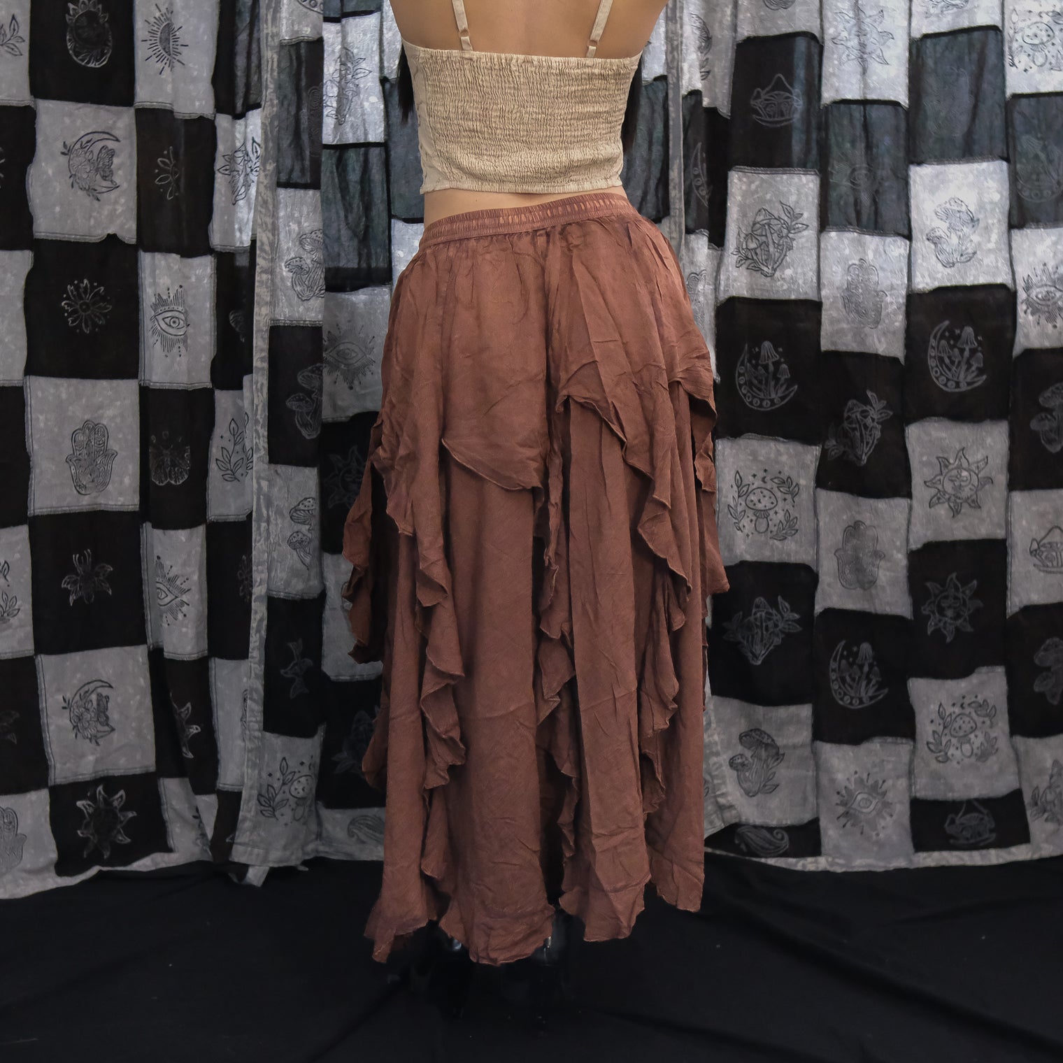 Flared Grunge Flowy Maxi Skirt