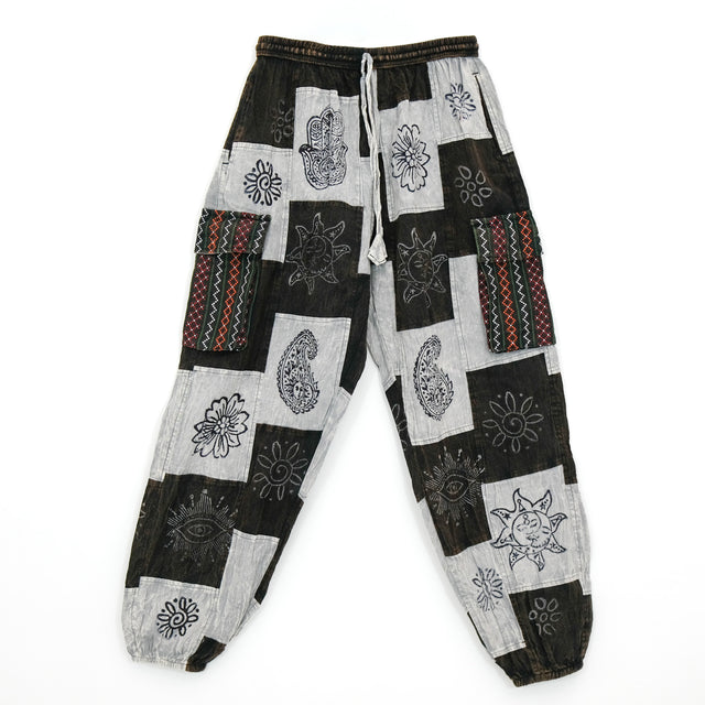 Stonewashed Cotton Patchwork Unisex Baggy Pants