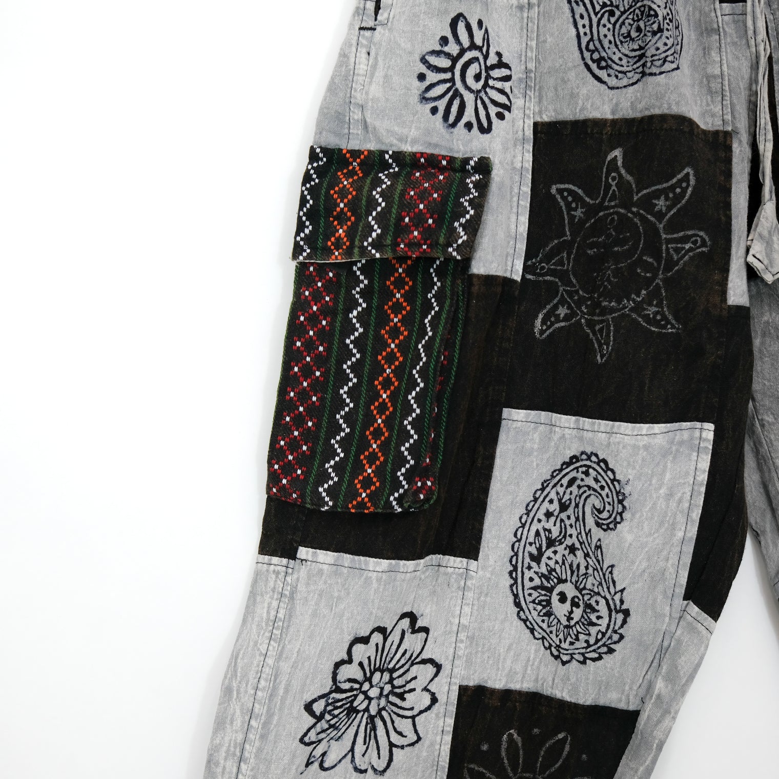 Stonewashed Cotton Patchwork Unisex Baggy Pants