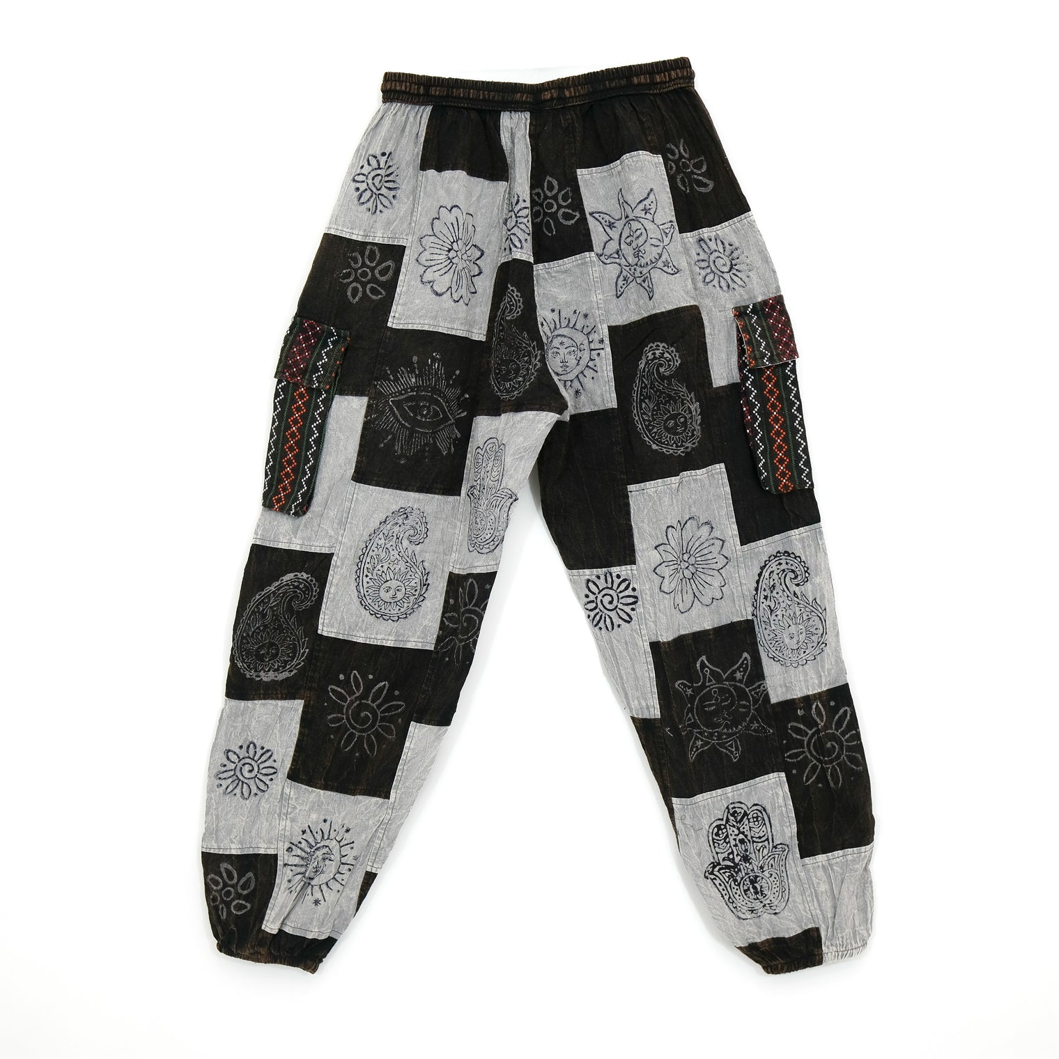 Stonewashed Cotton Patchwork Unisex Baggy Pants