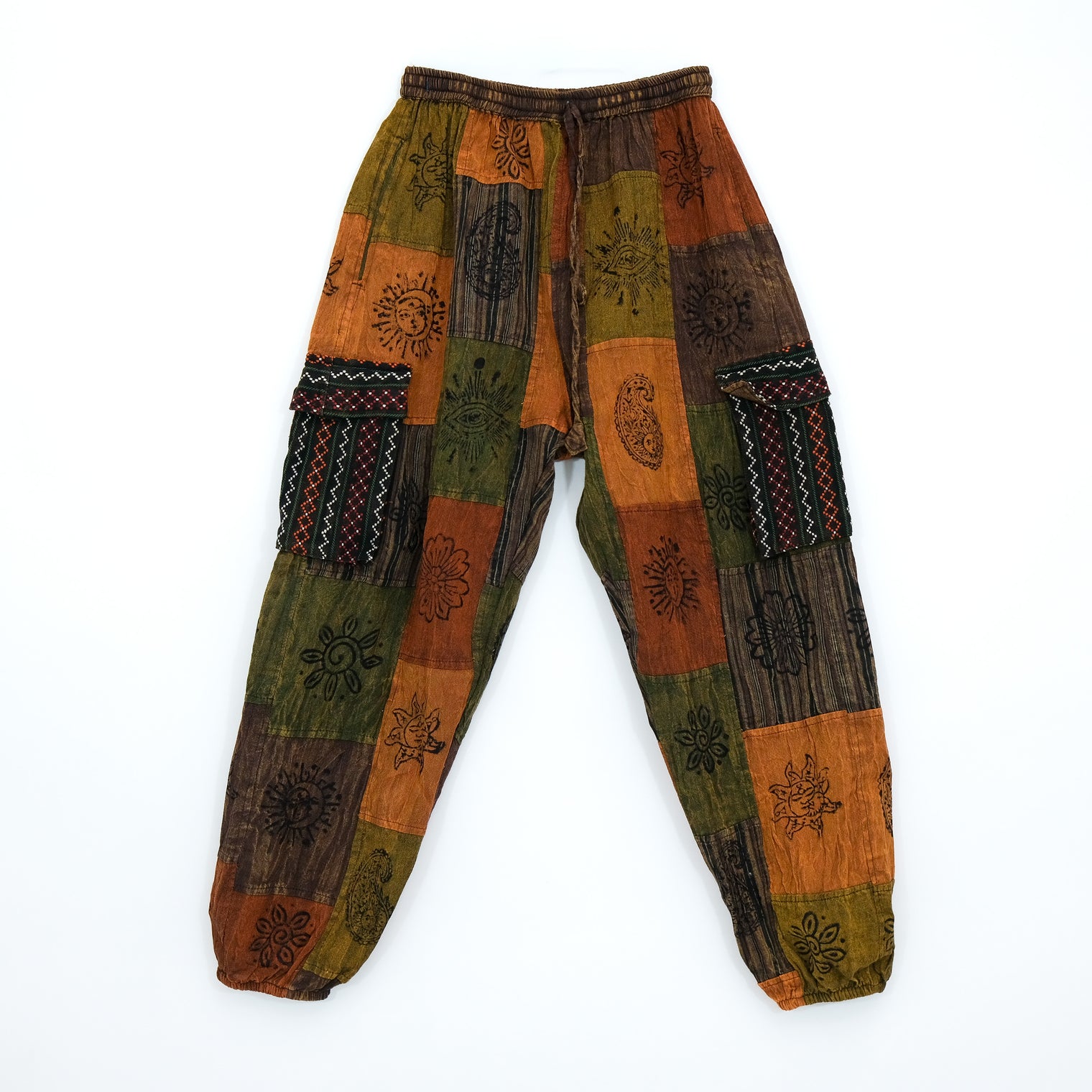 Stonewashed Cotton Patchwork Unisex Baggy Pants