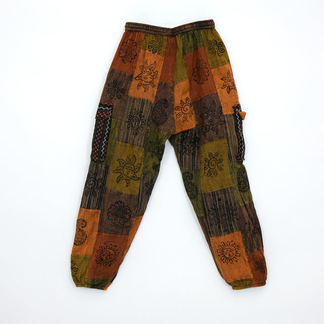 Stonewashed Cotton Patchwork Unisex Baggy Pants
