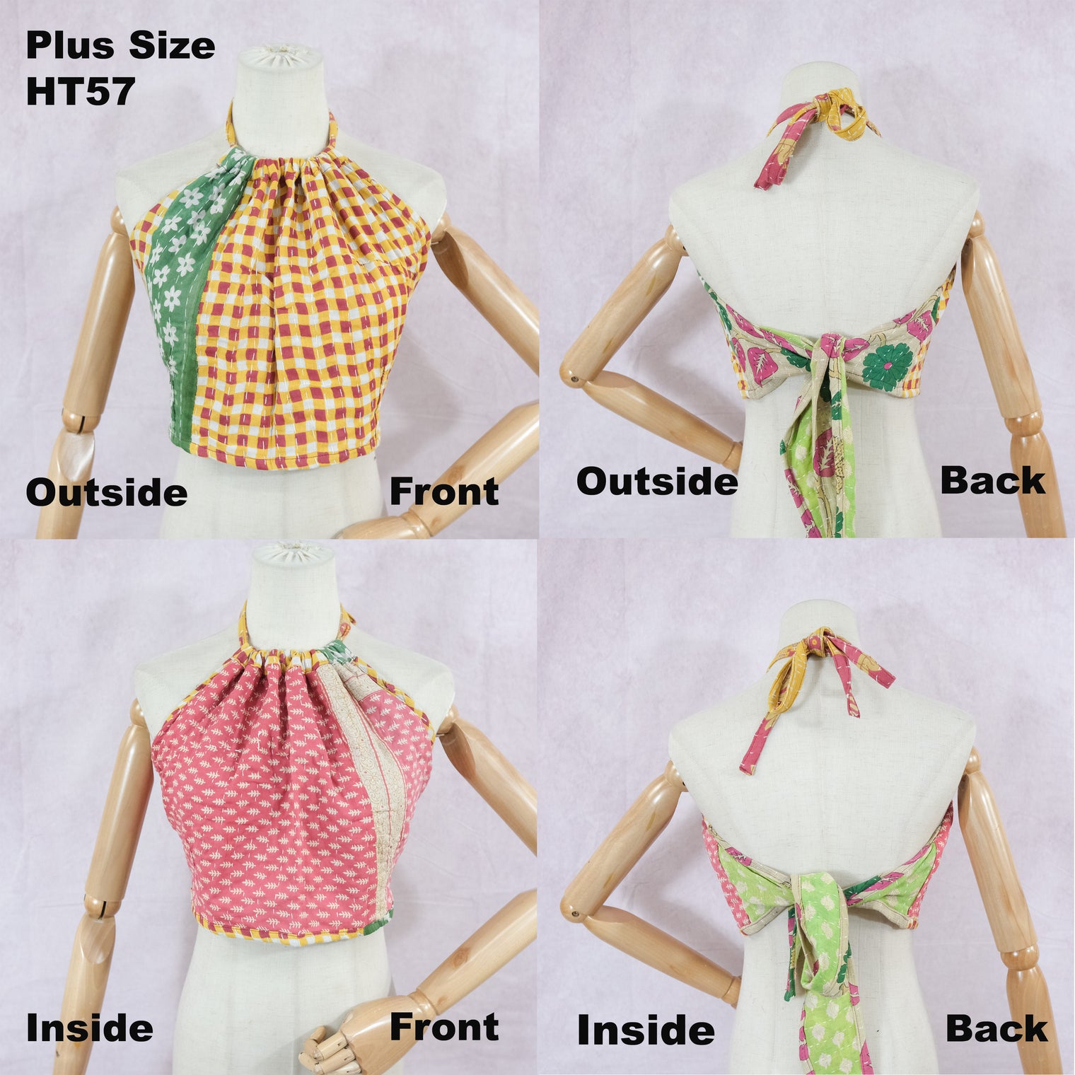 Kantha Plus Size Reversible Boho Halter Top