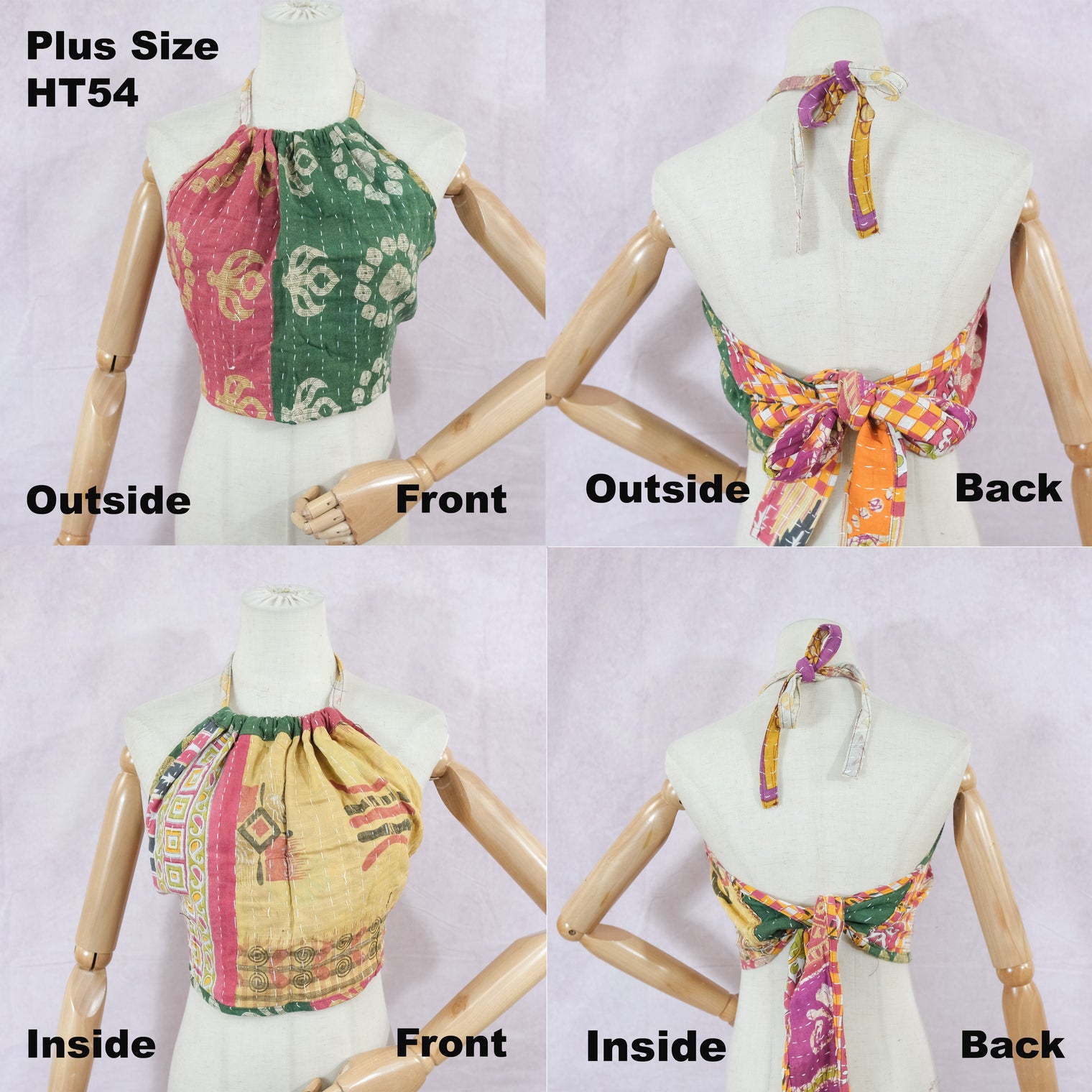 Kantha Plus Size Reversible Boho Halter Top