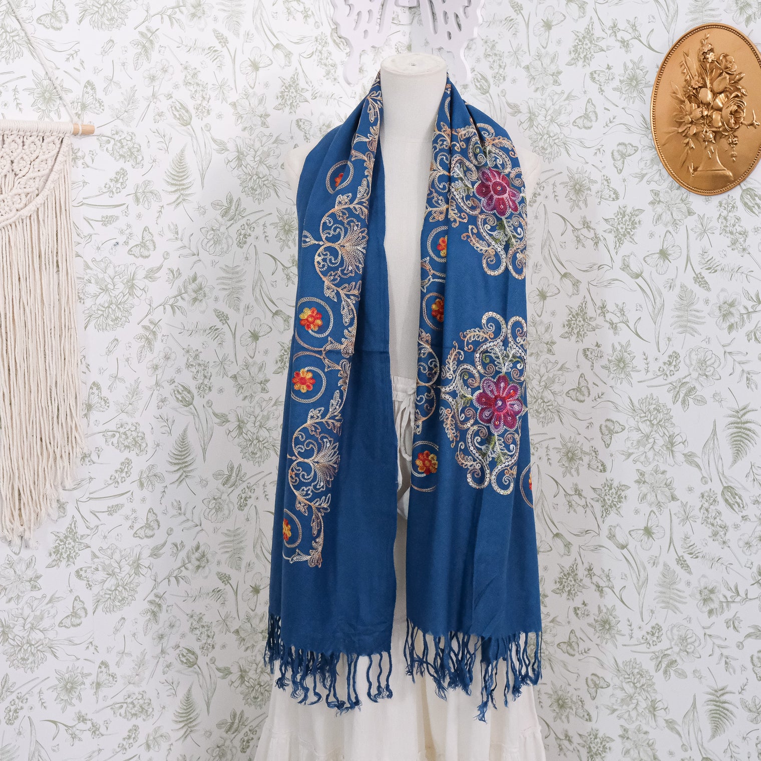 Boho Floral Paisley Embroidered Shawl Wrap