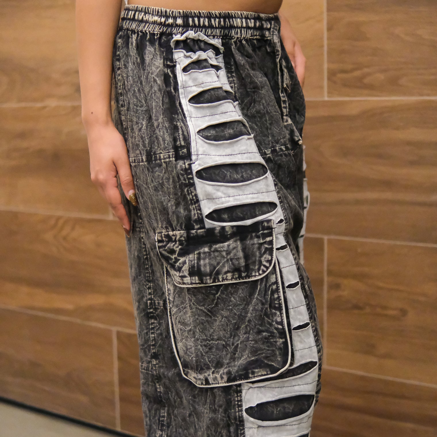 Patchwork Ribbed Cotton Baggy Pants