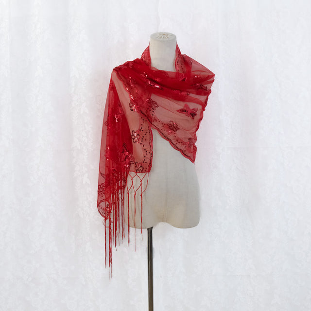 Sequin Butterfly Embroidered Shawls