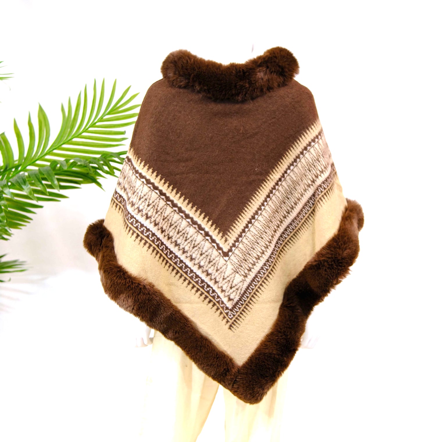 Wool Blend Oversized Warm Faux Fur Poncho