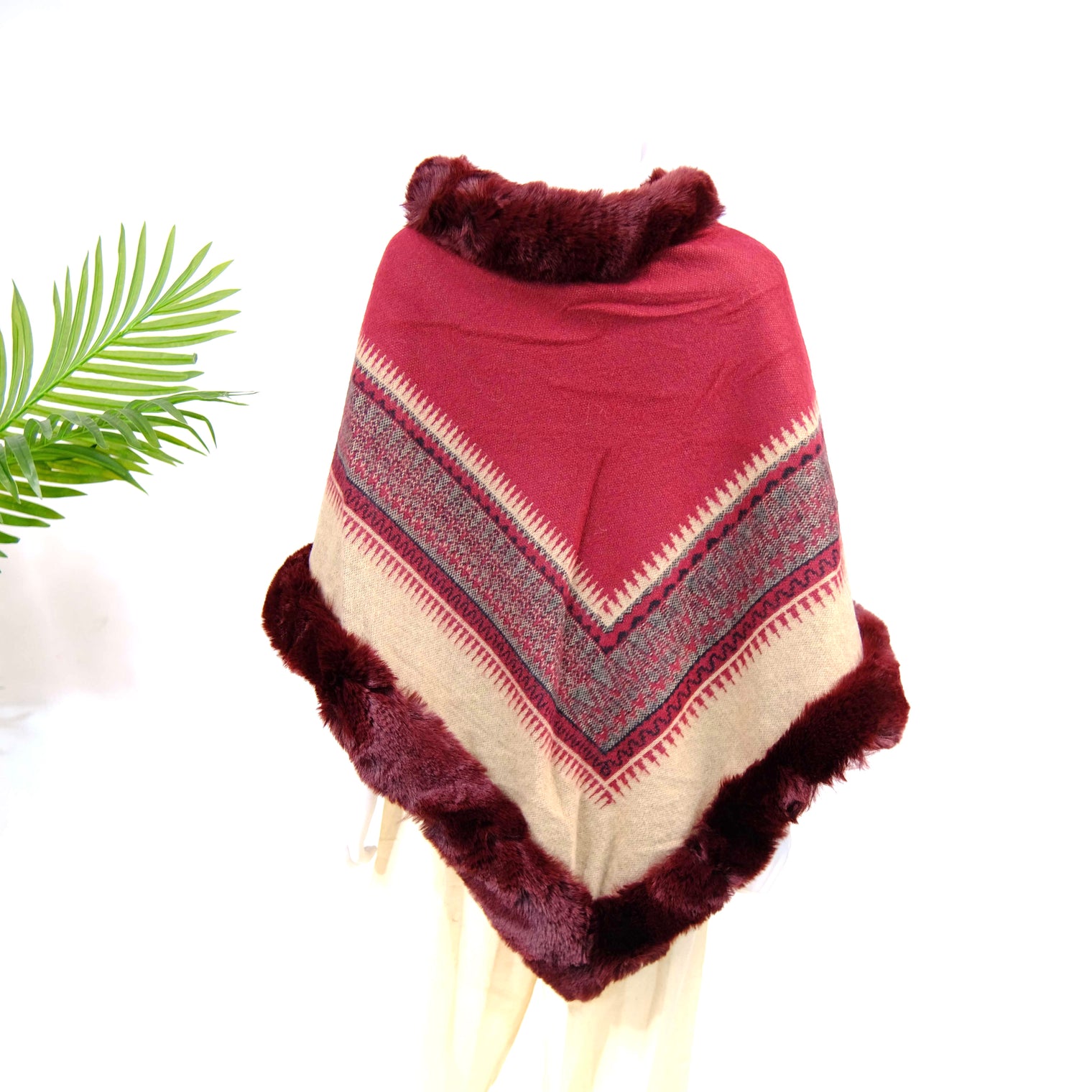 Wool Blend Oversized Warm Faux Fur Poncho