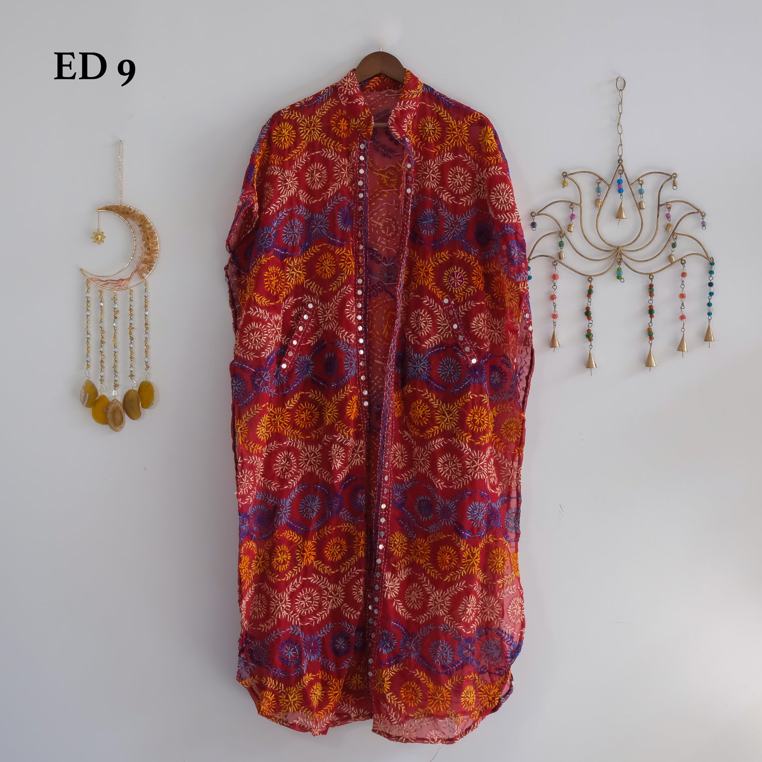 Embroidery Long Jacket with Pockets