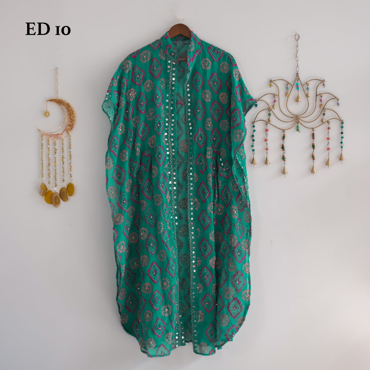 Embroidery Long Jacket with Pockets