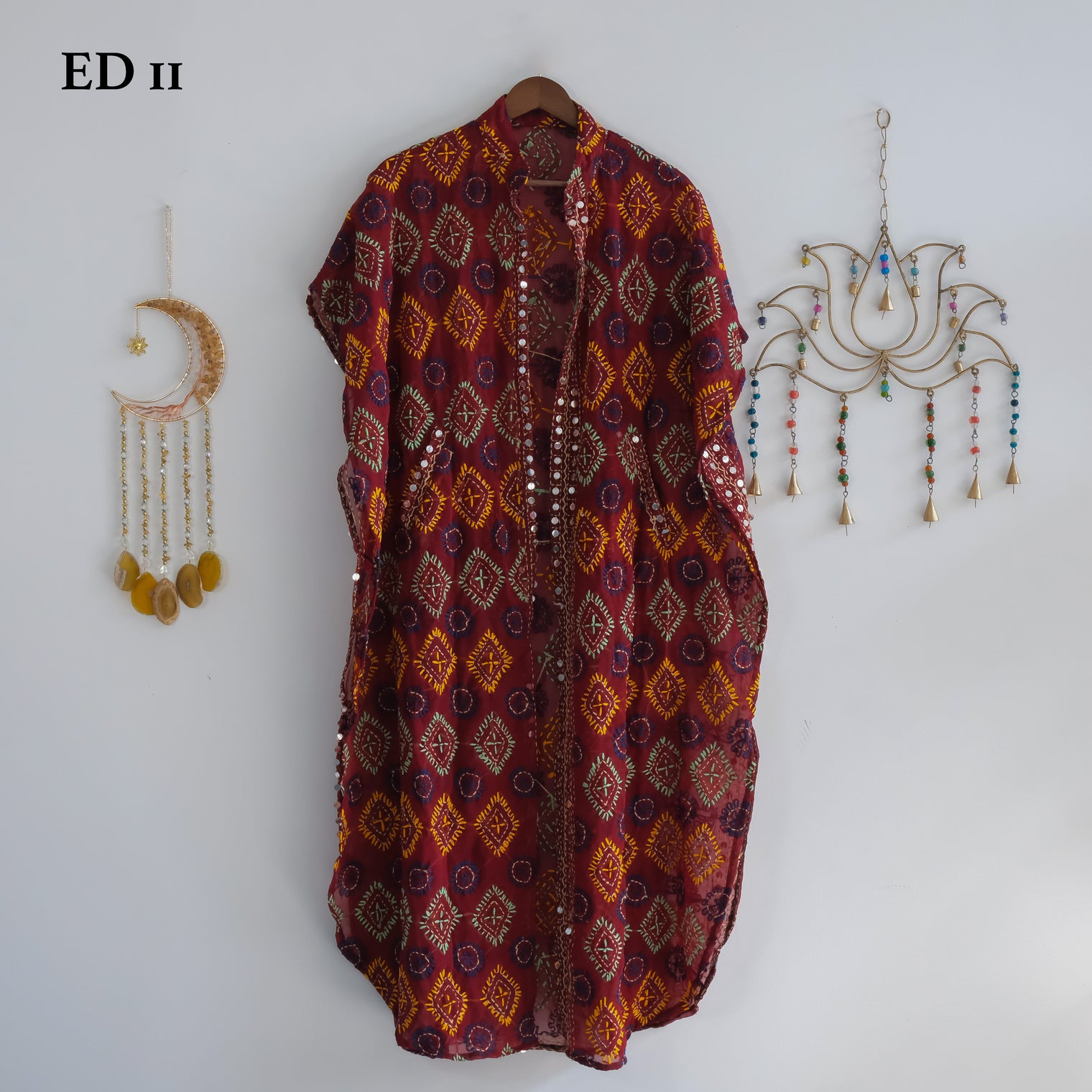 Embroidery Long Jacket with Pockets