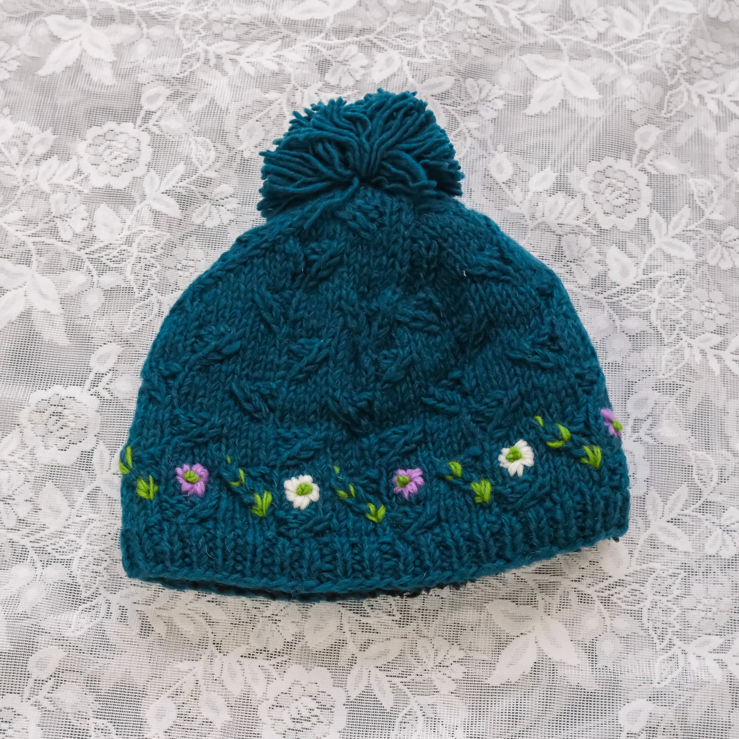 Hand Embroidered Woolen Bobble Hat