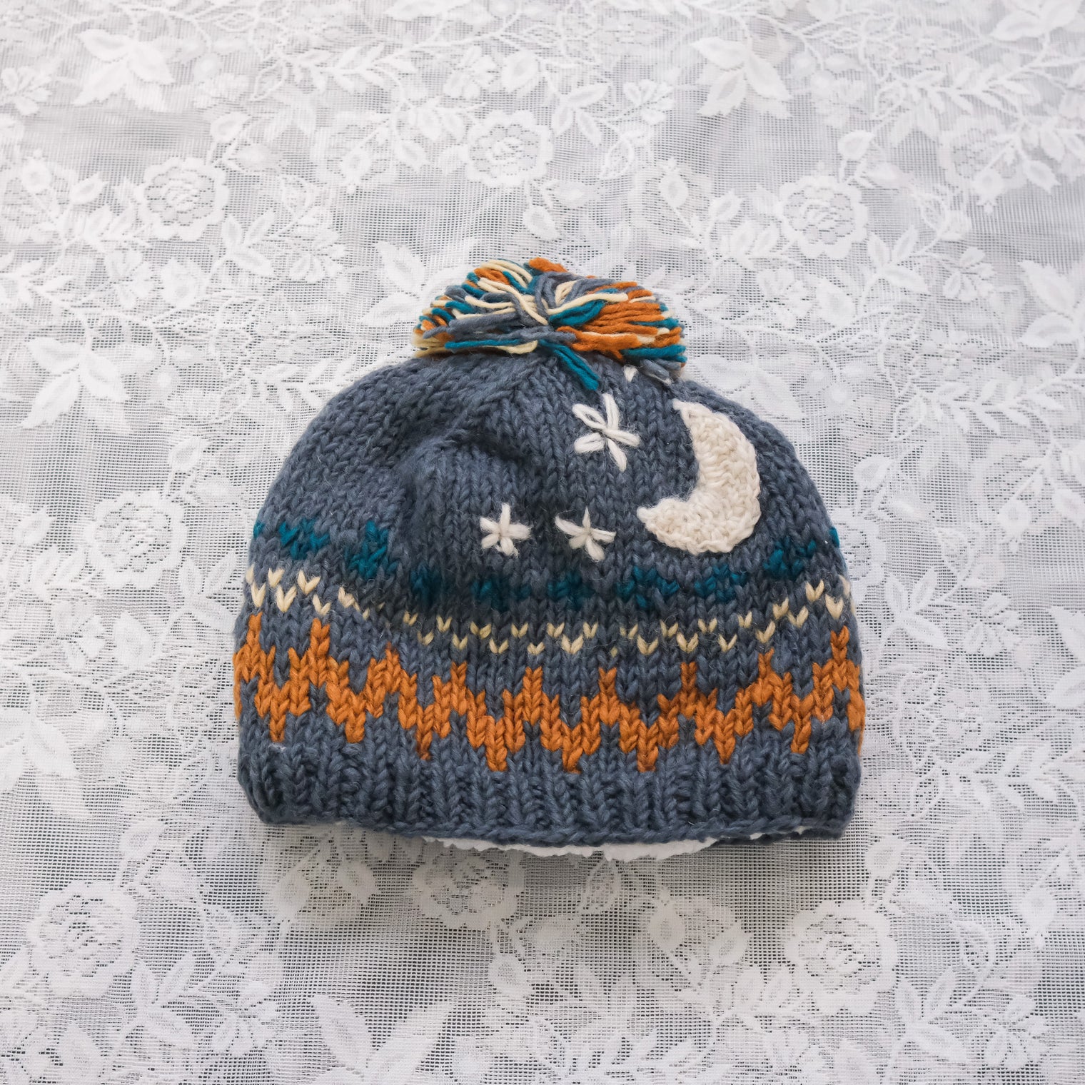 Hand Knitted Crescent Wool Hat