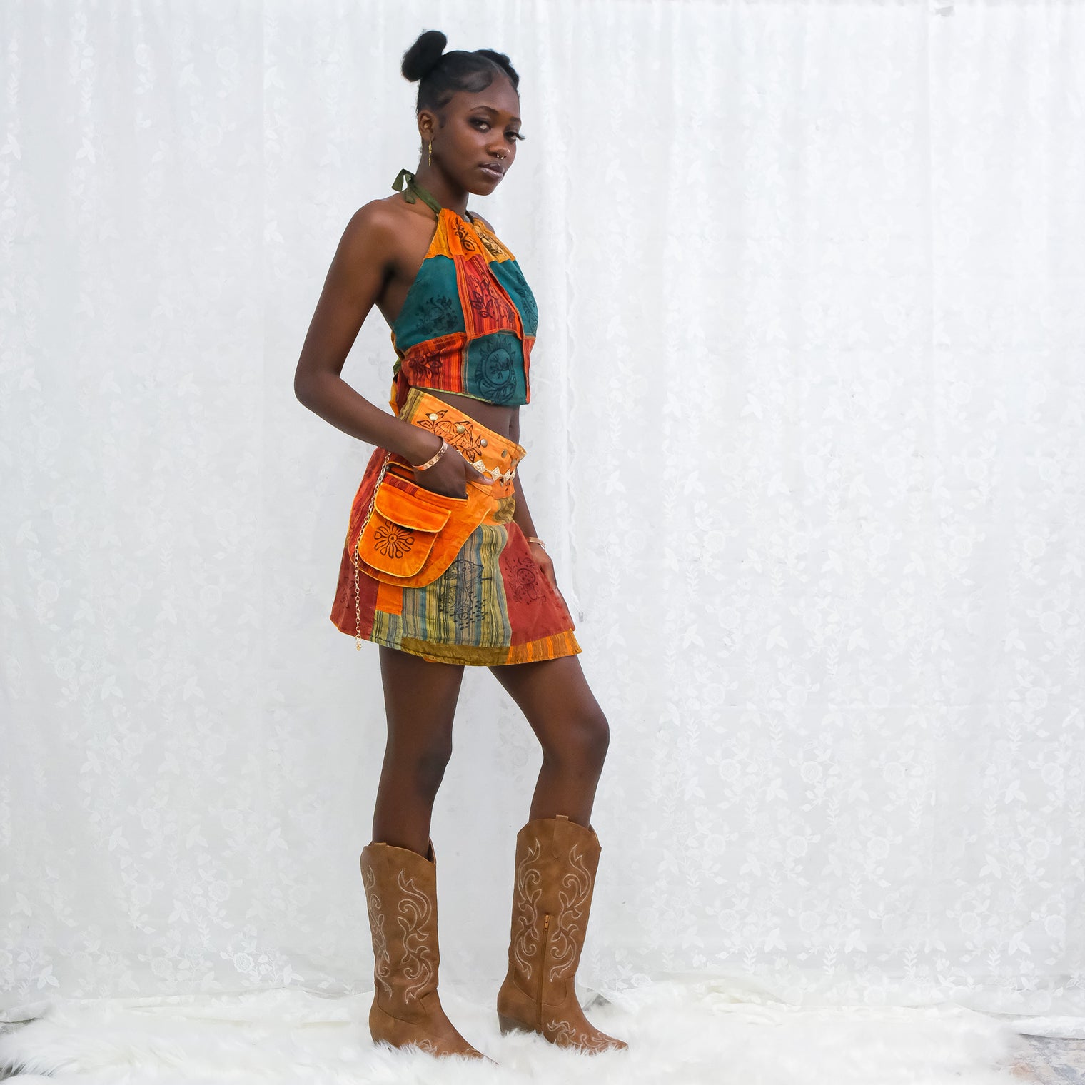 Short Patch Mini Skirt with Popper Button