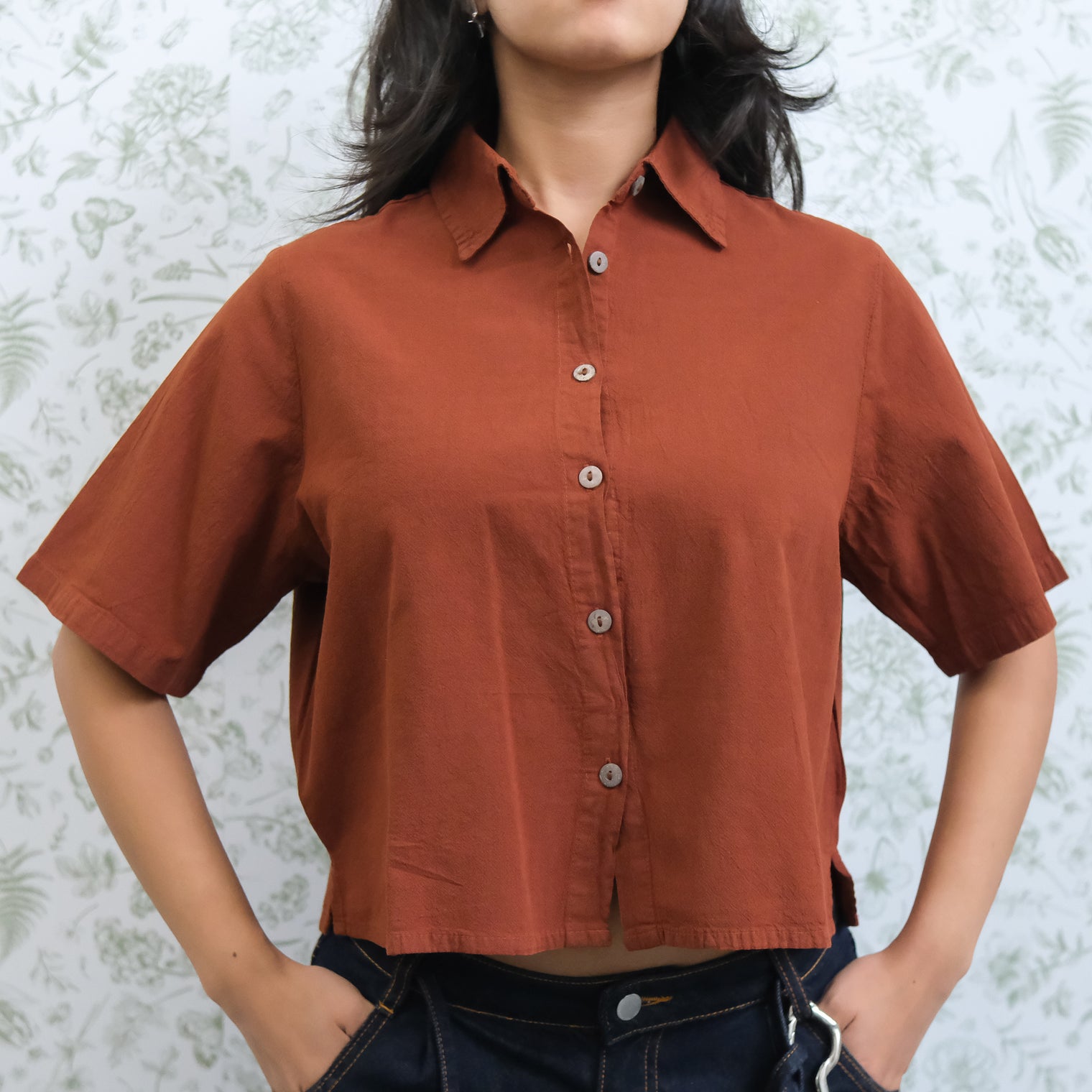 Women's Cotton Crop Button Down Shirt
