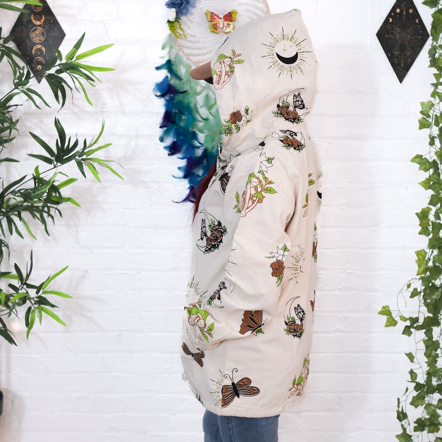 Whimsy Goth Oversized Zippered Jacket with Hoodie