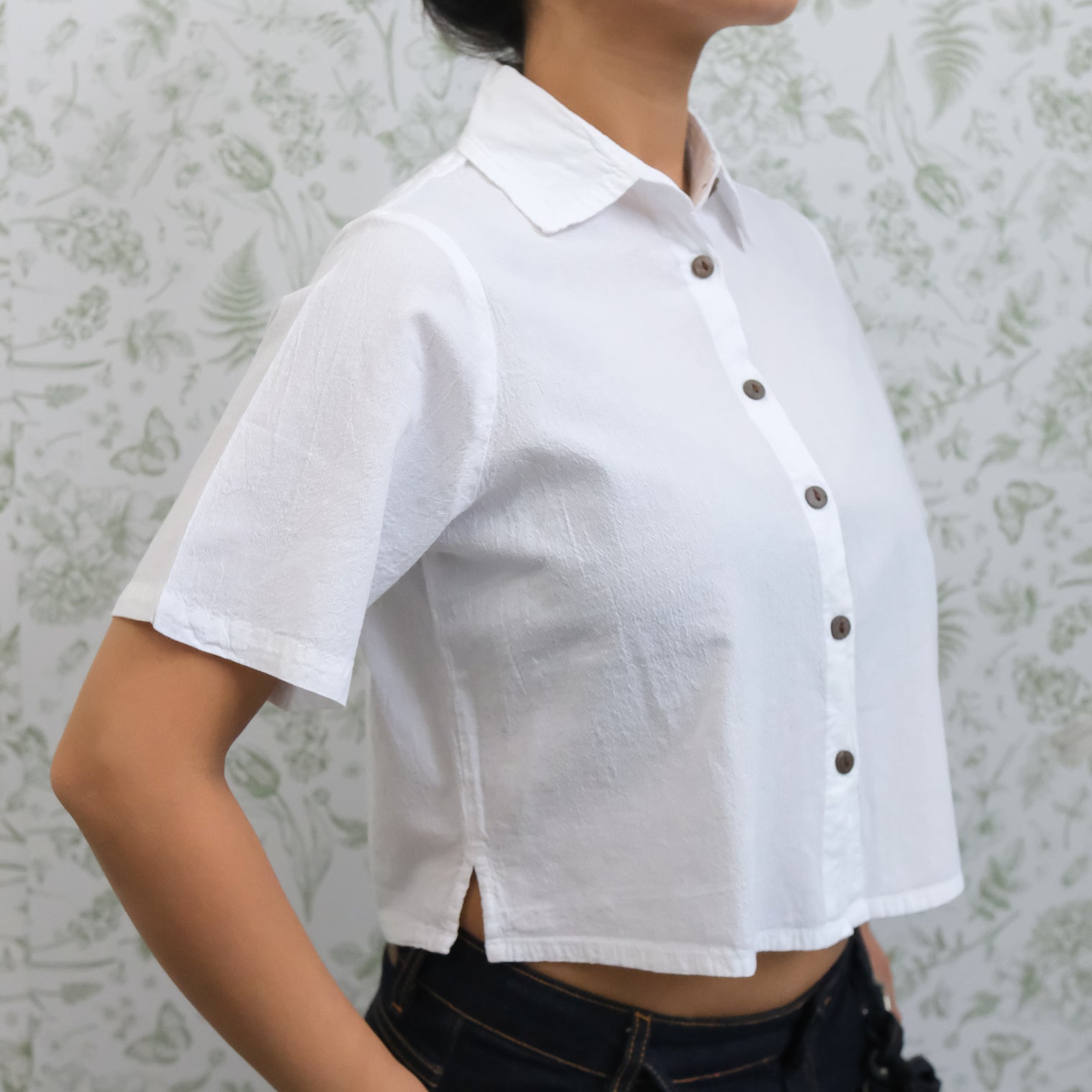 Women's Cotton Crop Button Down Shirt