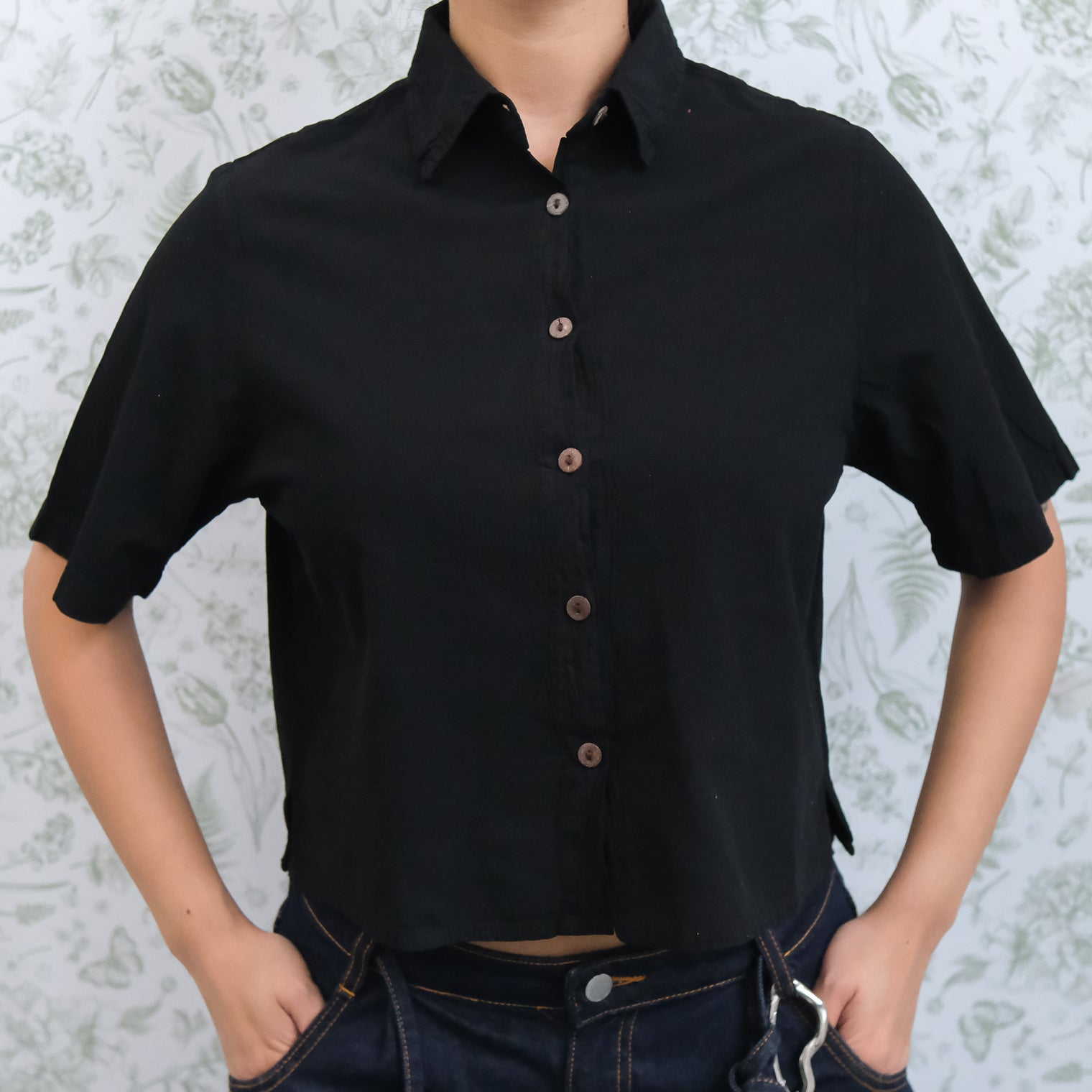 Women's Cotton Crop Button Down Shirt