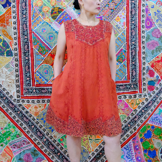 Flowy Cotton Batik Hand Embroidery Flowy Dress