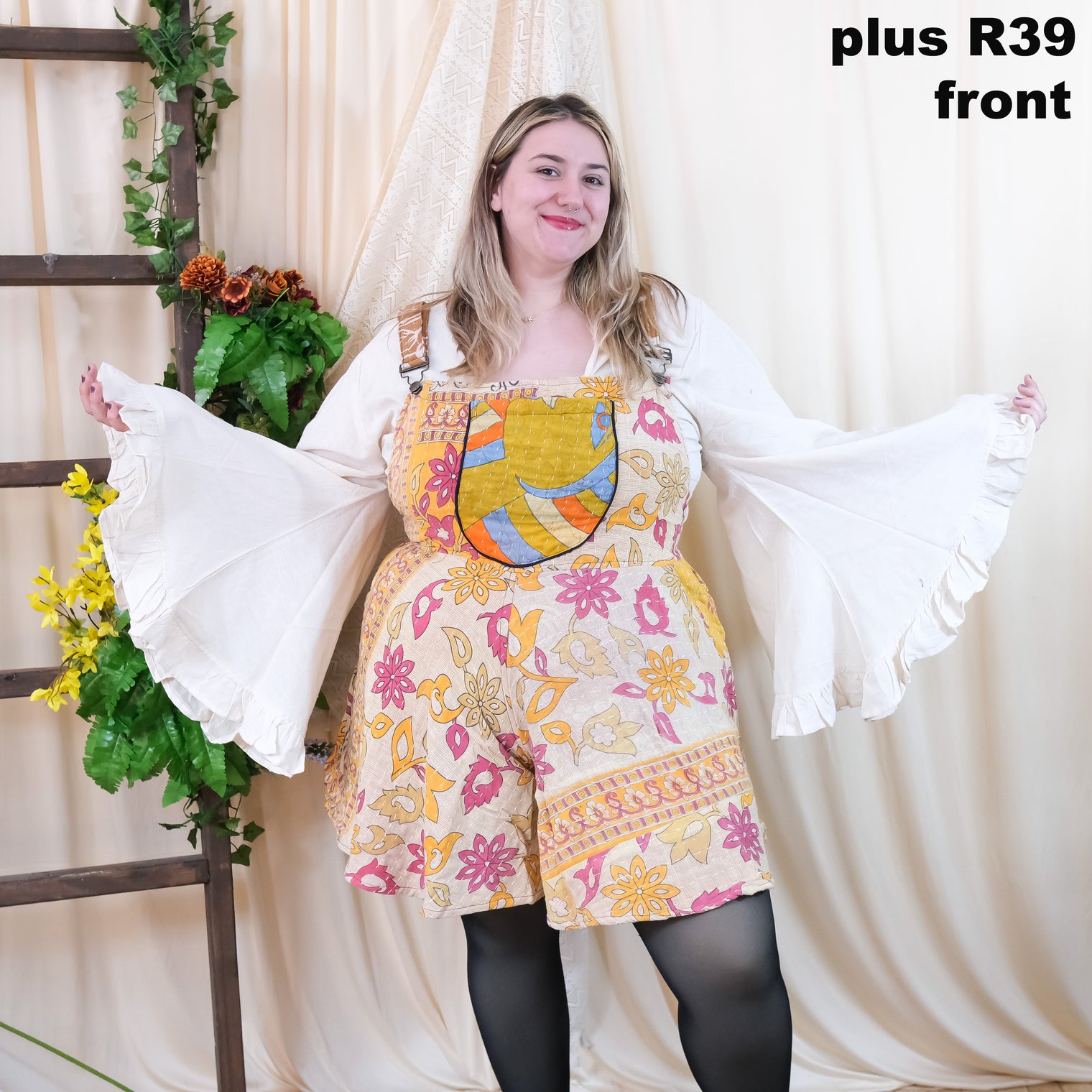 Kantha Bloom Plus Size Flowy Romper with Pockets