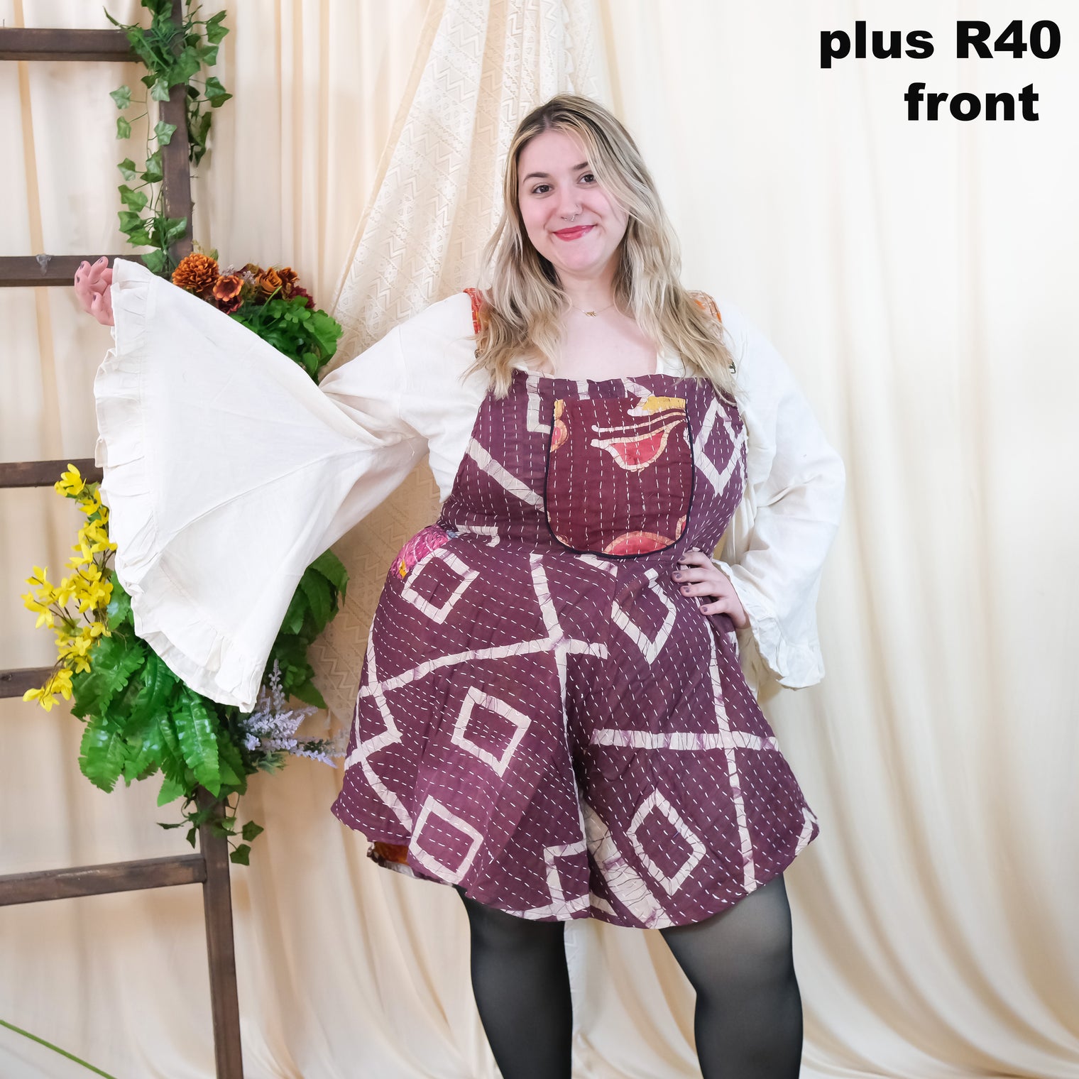 Kantha Bloom Plus Size Flowy Romper with Pockets