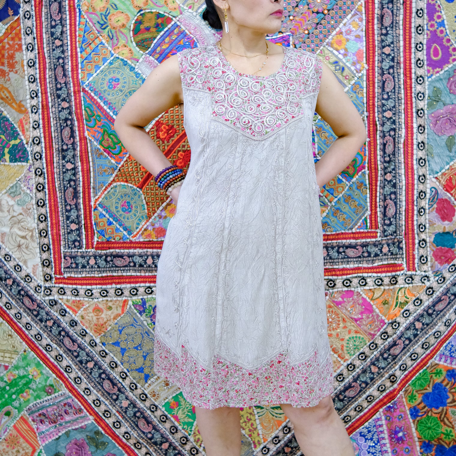 Flowy Cotton Batik Hand Embroidery Flowy Dress