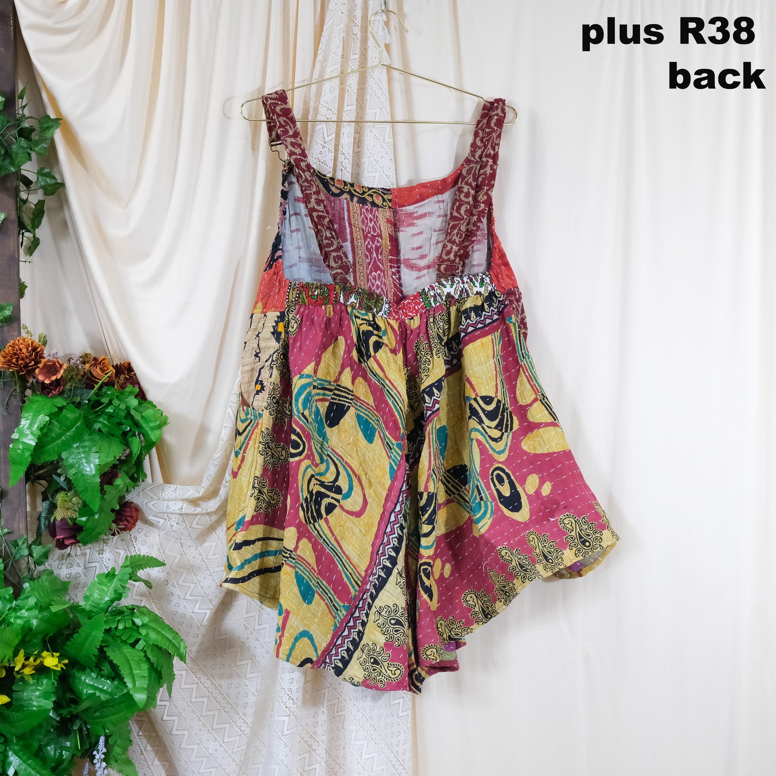 Kantha Bloom Plus Size Flowy Romper with Pockets