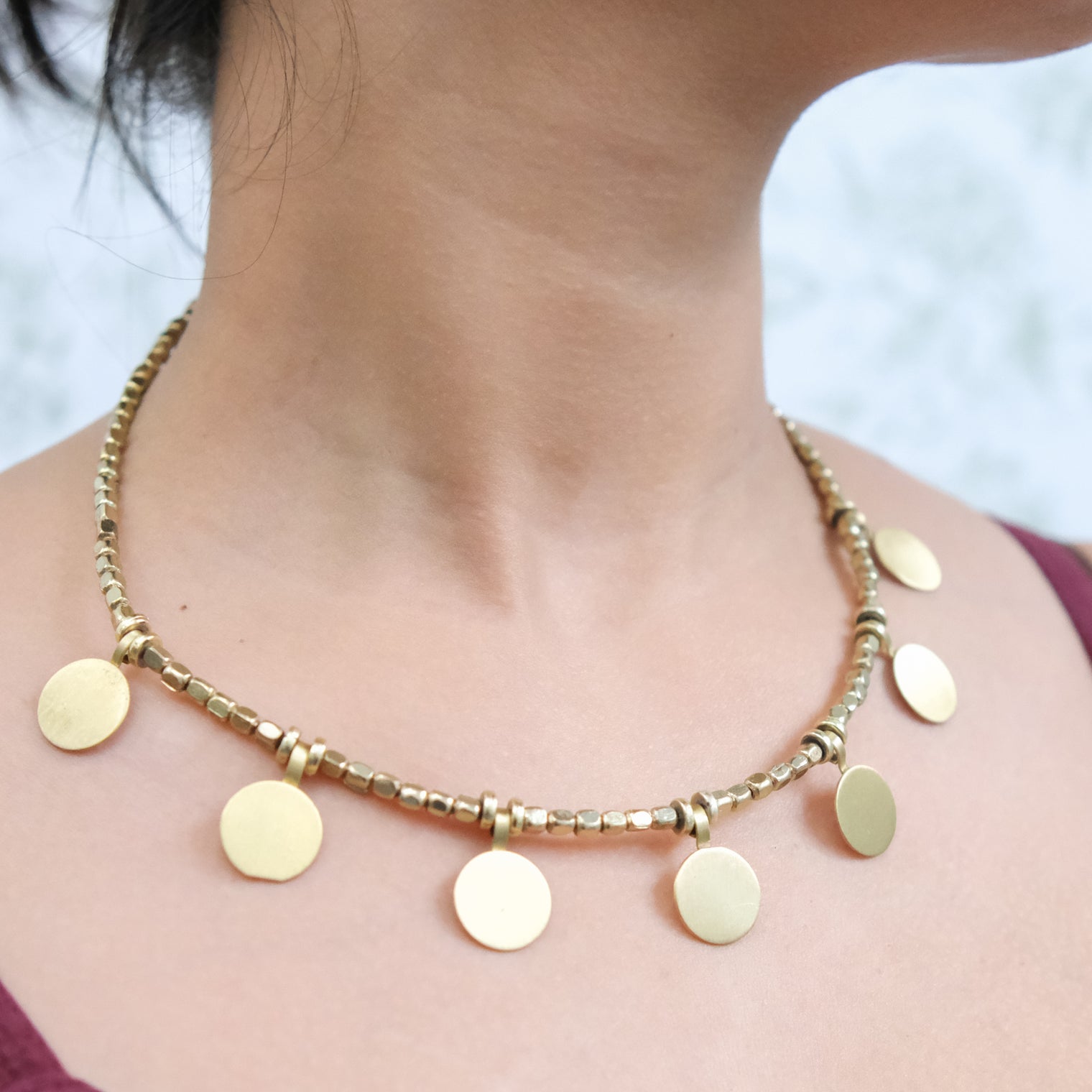 Gold Coin Disc Choker Necklace