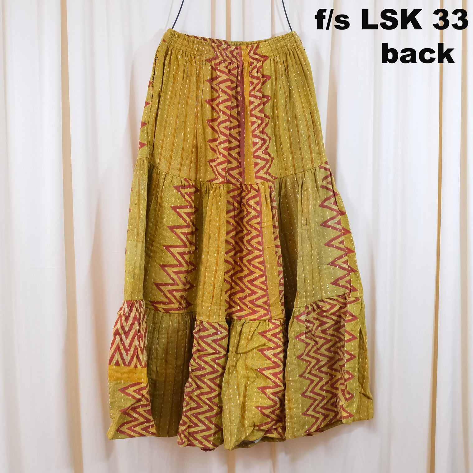 Kantha Long Tiered Flowy Skirt with Pockets