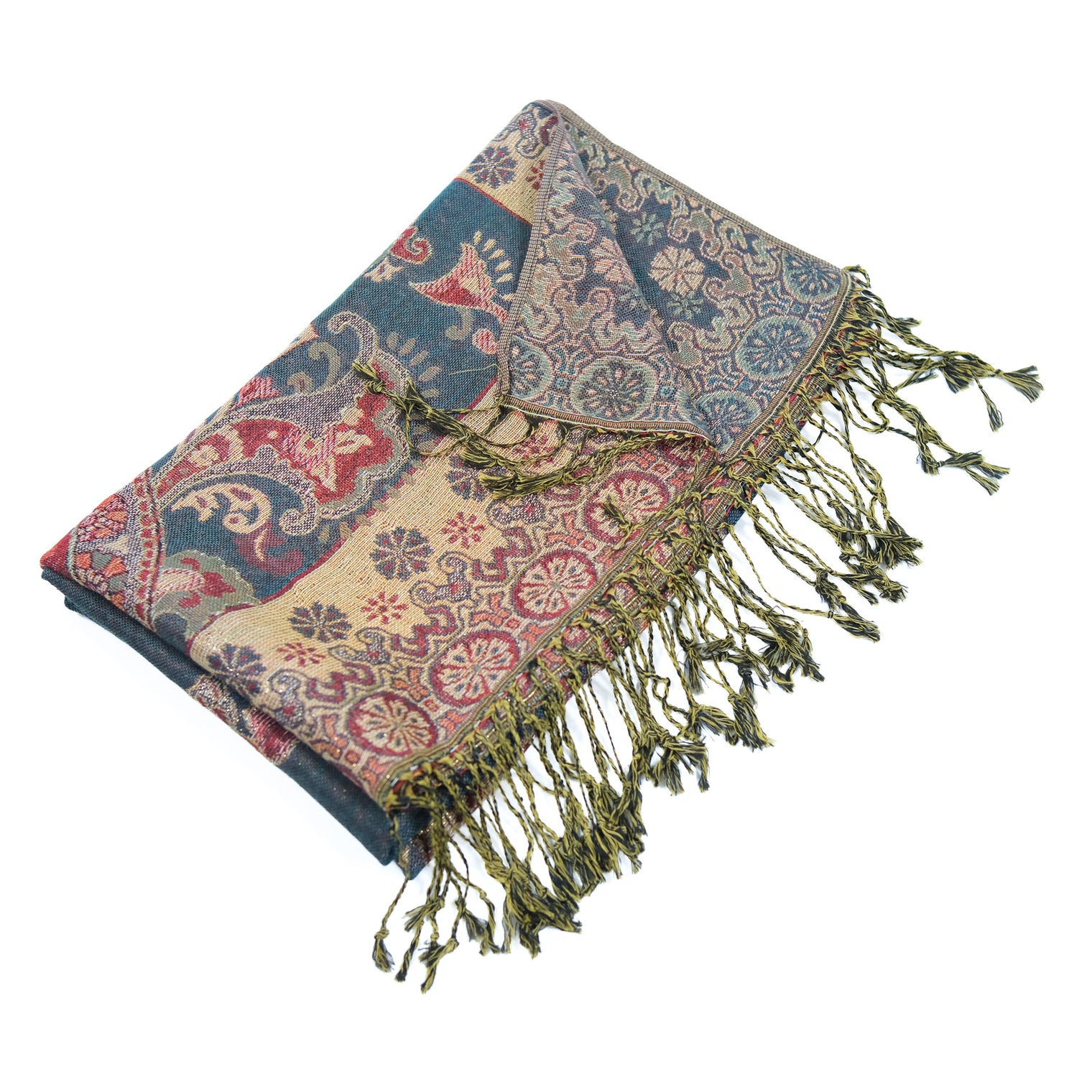 Oversized Reversible Paisley Wrap Scarf with Fringe