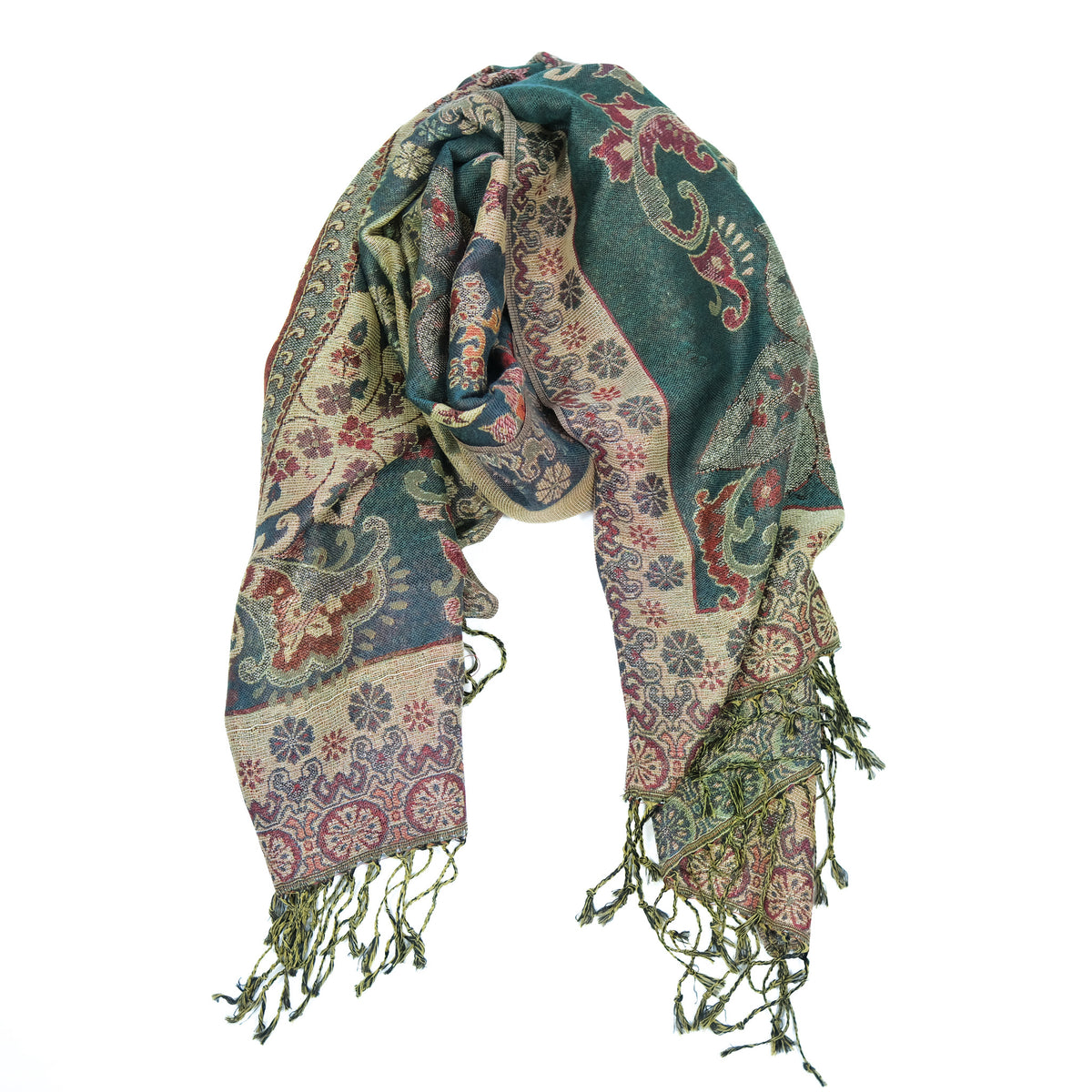 Oversized Reversible Paisley Wrap Scarf with Fringe