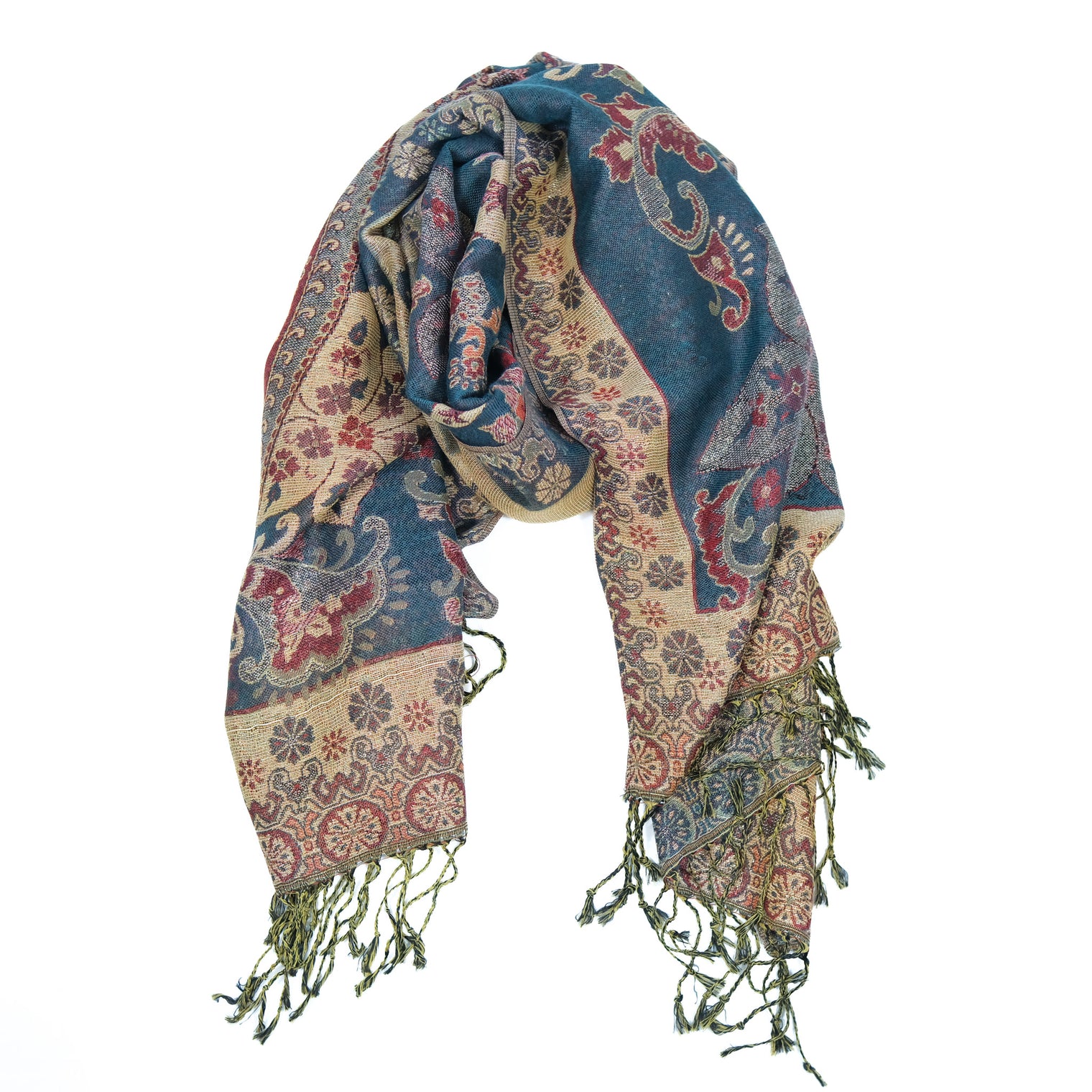 Oversized Reversible Paisley Wrap Scarf with Fringe