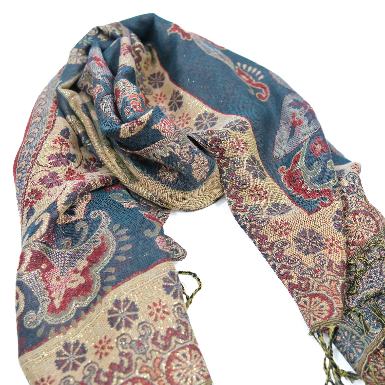 Oversized Reversible Paisley Wrap Scarf with Fringe