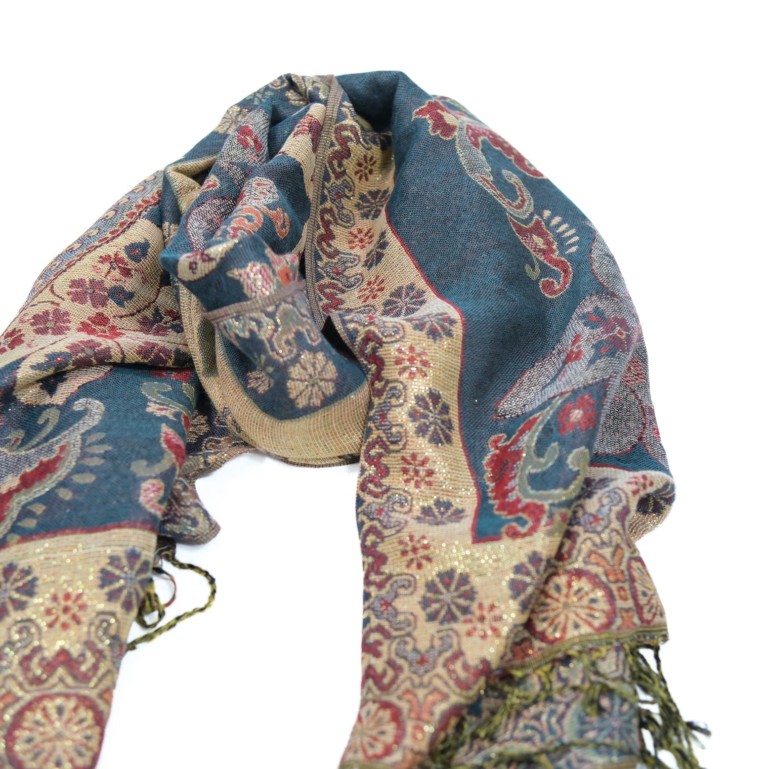 Oversized Reversible Paisley Wrap Scarf with Fringe