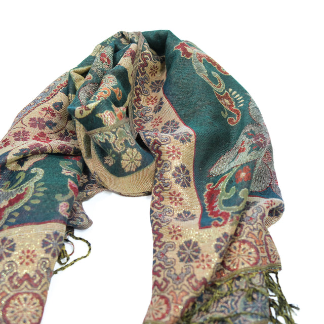 Oversized Reversible Paisley Wrap Scarf with Fringe