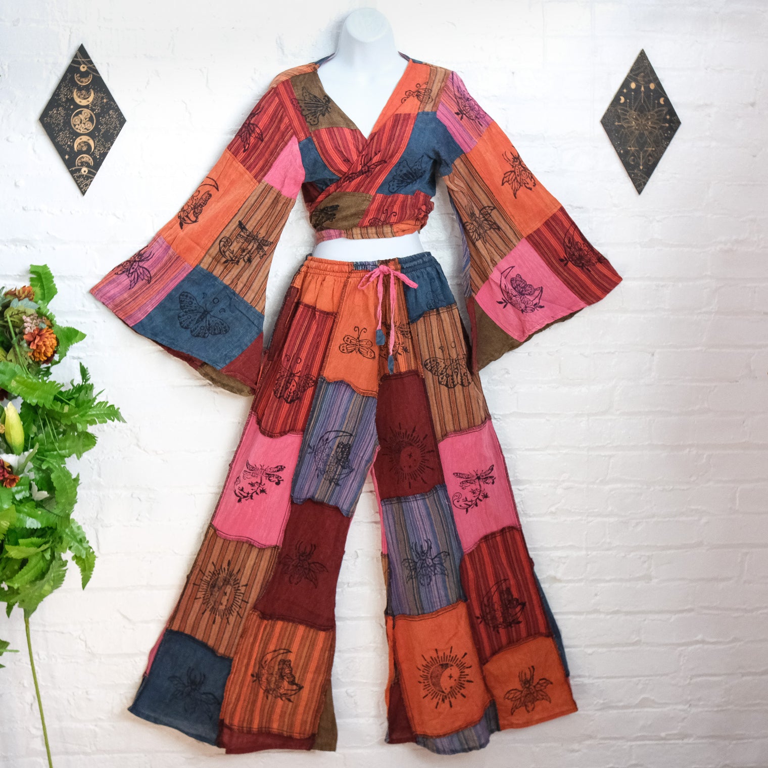 Patchwork Cotton Palazzo Wide Leg Pant Sets