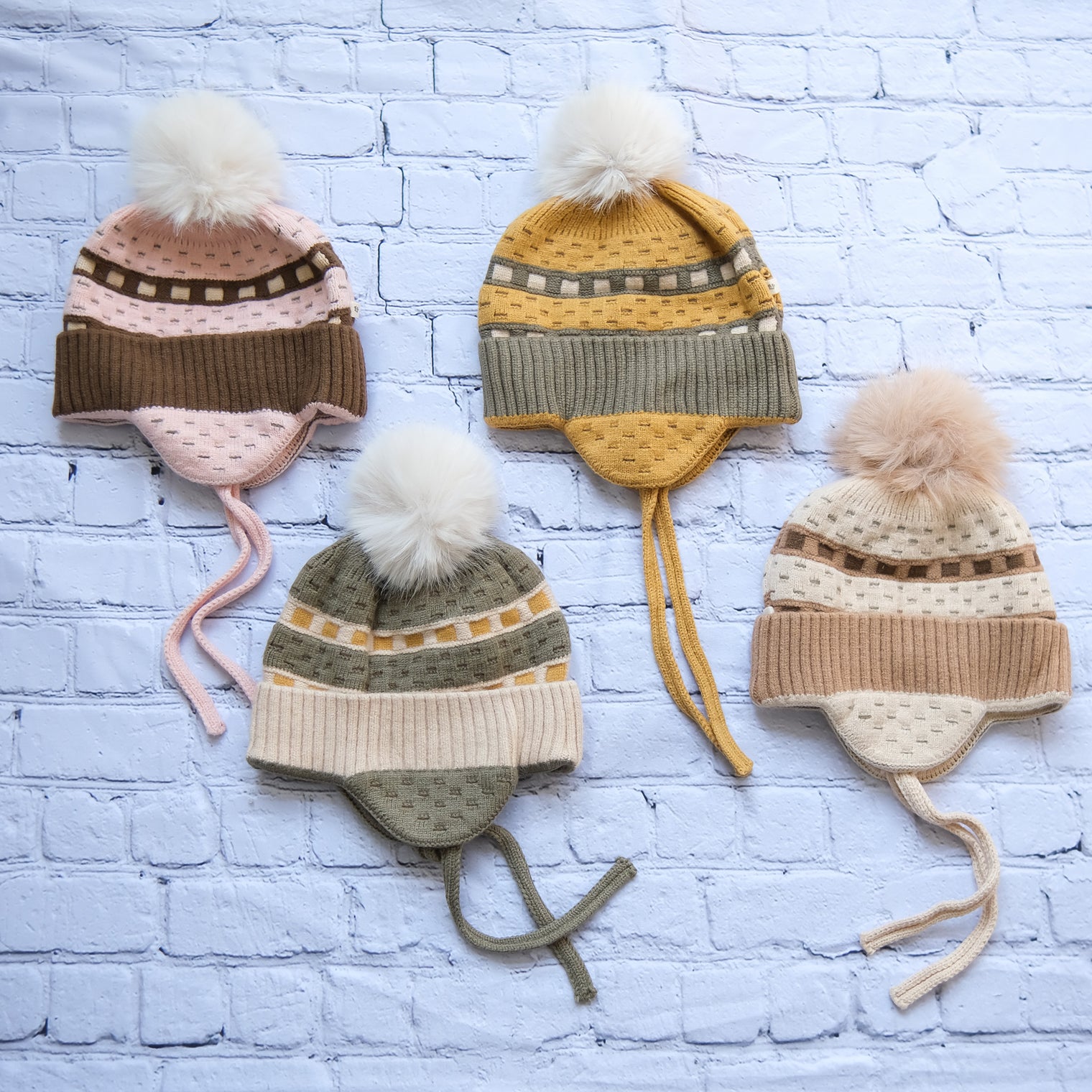 Kids Earflap Pom Pom Hat with Fleece Lining