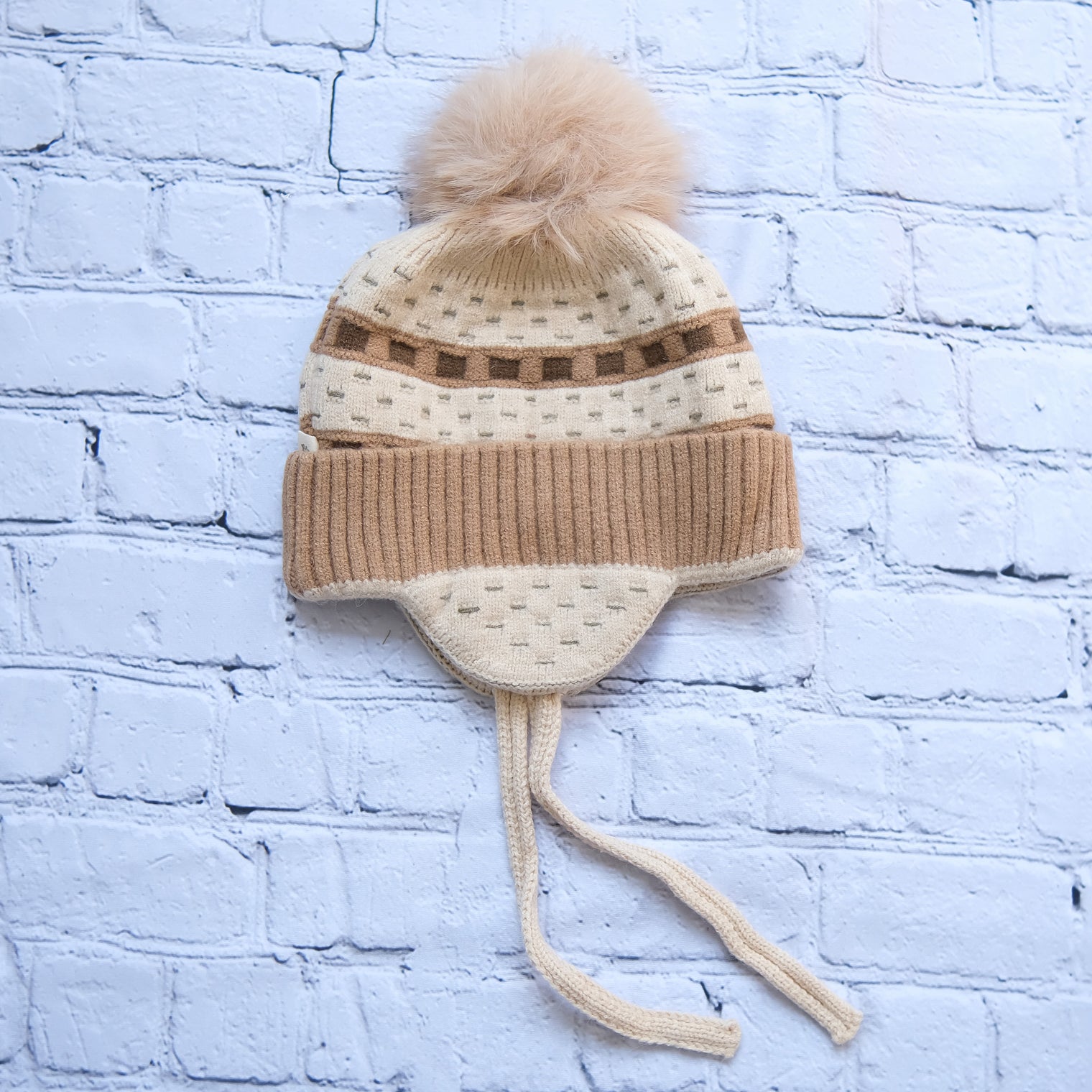 Kids Earflap Pom Pom Hat with Fleece Lining