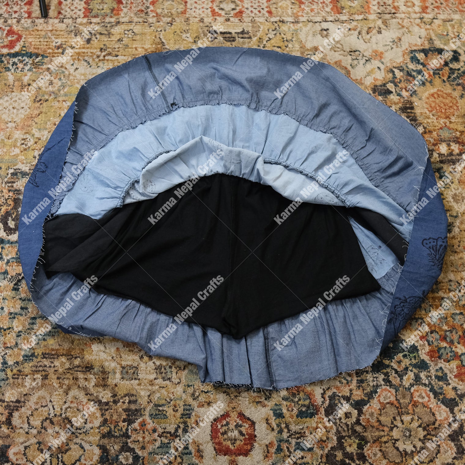 Patchwork Denim Flowy Mini Skort with Pockets