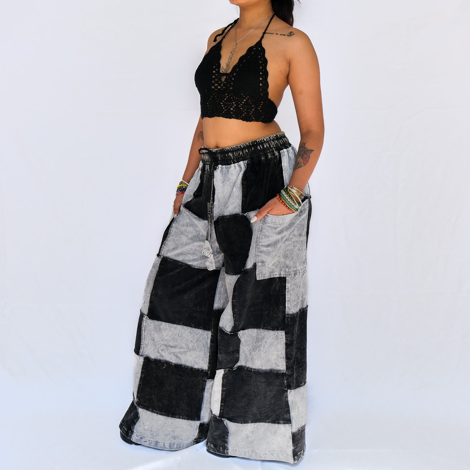 Patchwork Corduroy Wide Leg Pants