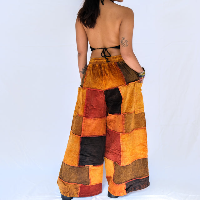Patchwork Corduroy Wide Leg Pants