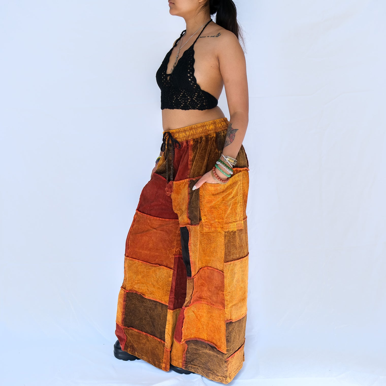 Patchwork Corduroy Wide Leg Pants